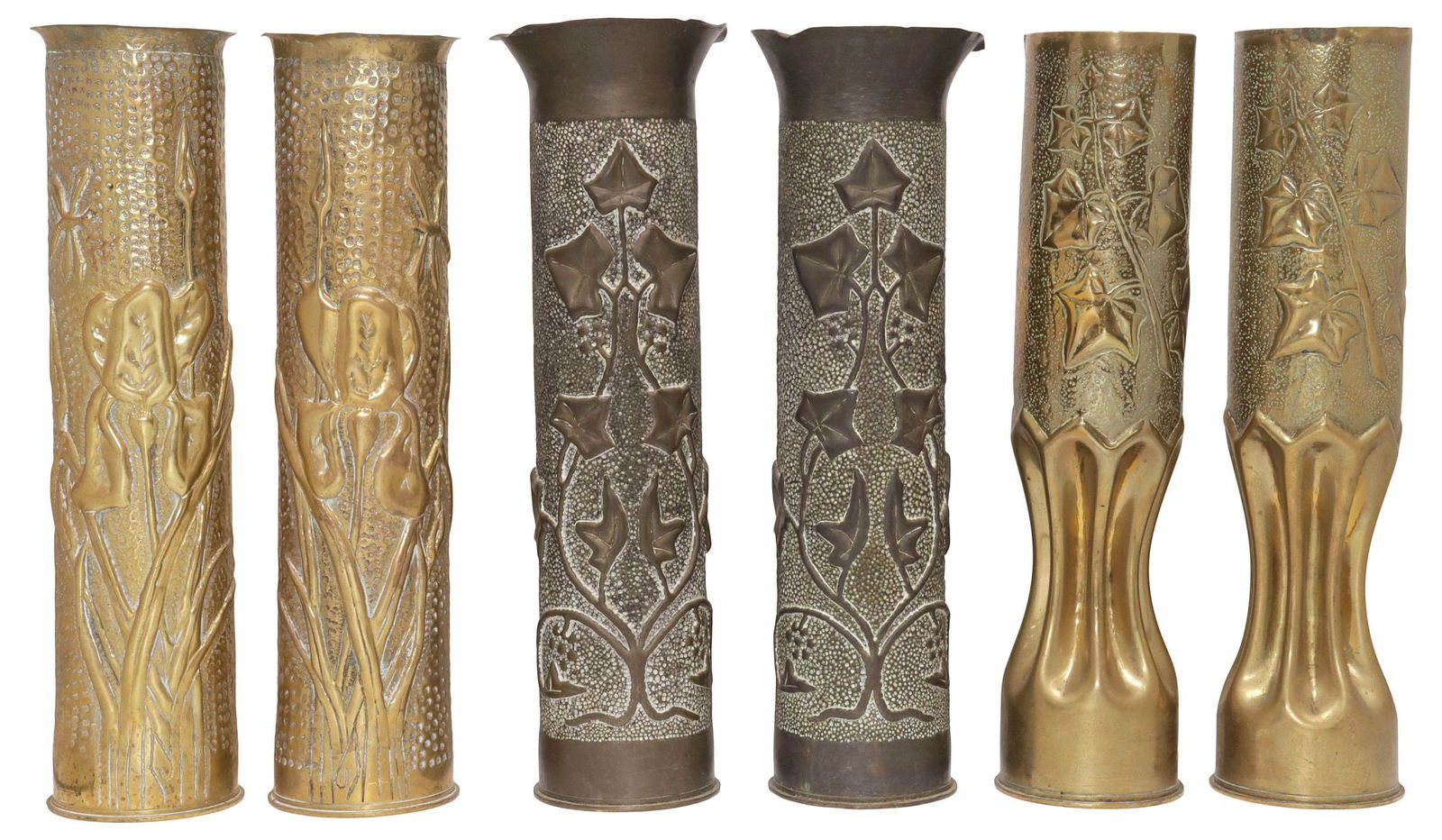 (6) FRENCH WWI-ERA TRENCH ART ARTILLERY SHELL VASES (1 of 3)