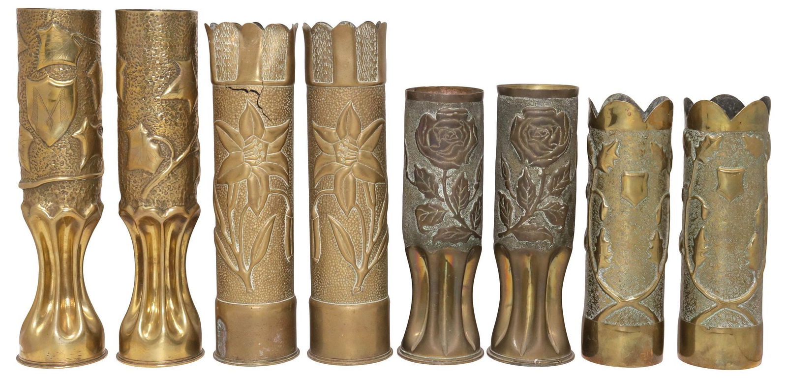 (8) FRENCH WWI-ERA TRENCH ART ARTILLERY SHELL VASES (1 of 3)