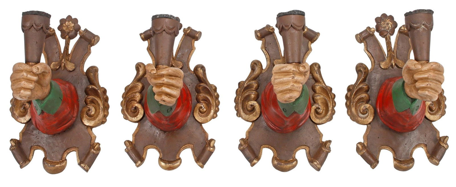 (4) CARVED & POLYCHROME PAINTED ARM-FORM CANDLE SCONCES (1 of 5)