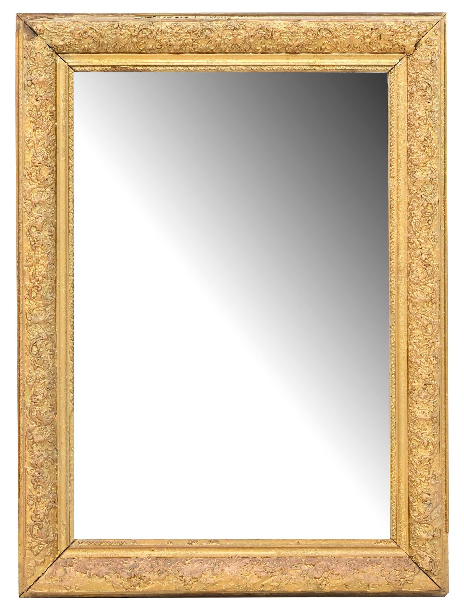 FRENCH LOUIS XVI STYLE GILT PAINTED BEVELED MIRROR, 41" X 30" (1 of 3)