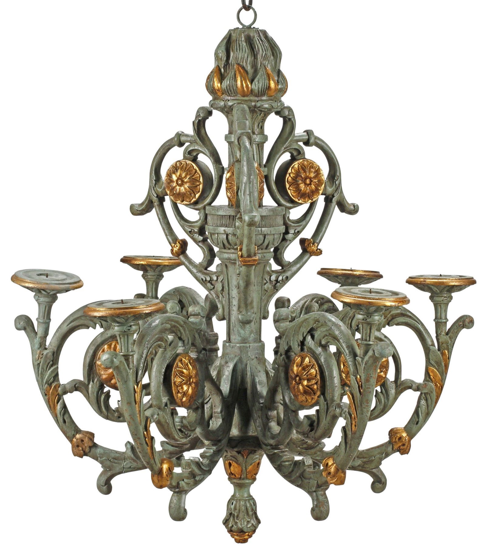 LOUIS XVI STYLE PARCEL-GILT & PAINTED SIX-LIGHT CANDLE CHANDELIER (1 of 5)