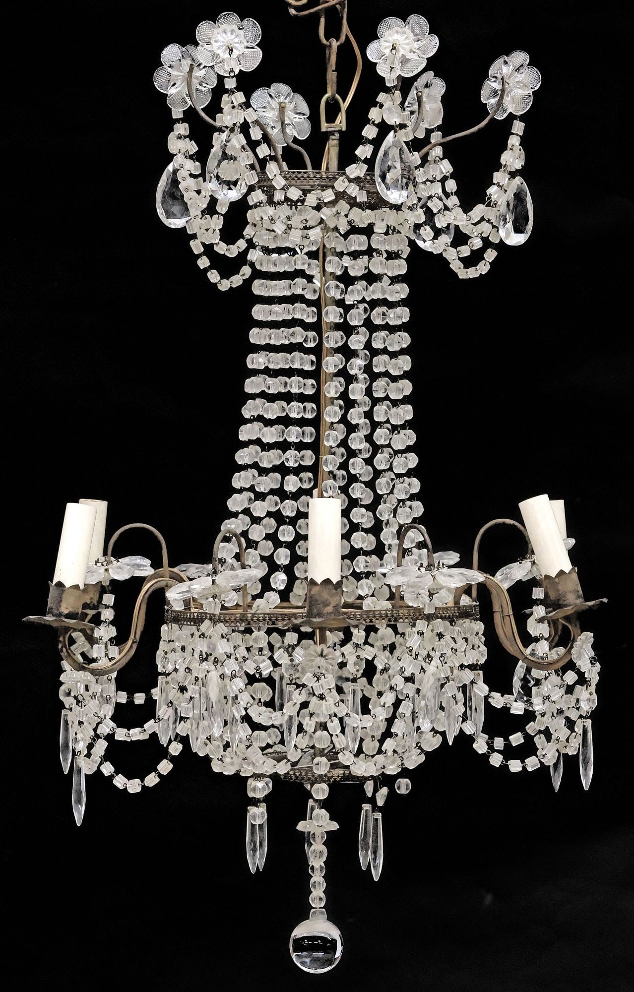 ITALIAN EMPIRE STYLE 'SAC DE PEARL' CRYSTAL-BEADED 6-LT CHANDELIER (1 of 3)