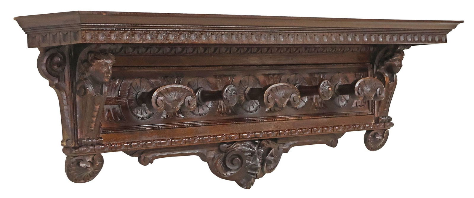 ITALIAN RENAISSANCE REVIVAL CARVED WALNUT COAT / HAT RACK (1 of 5)