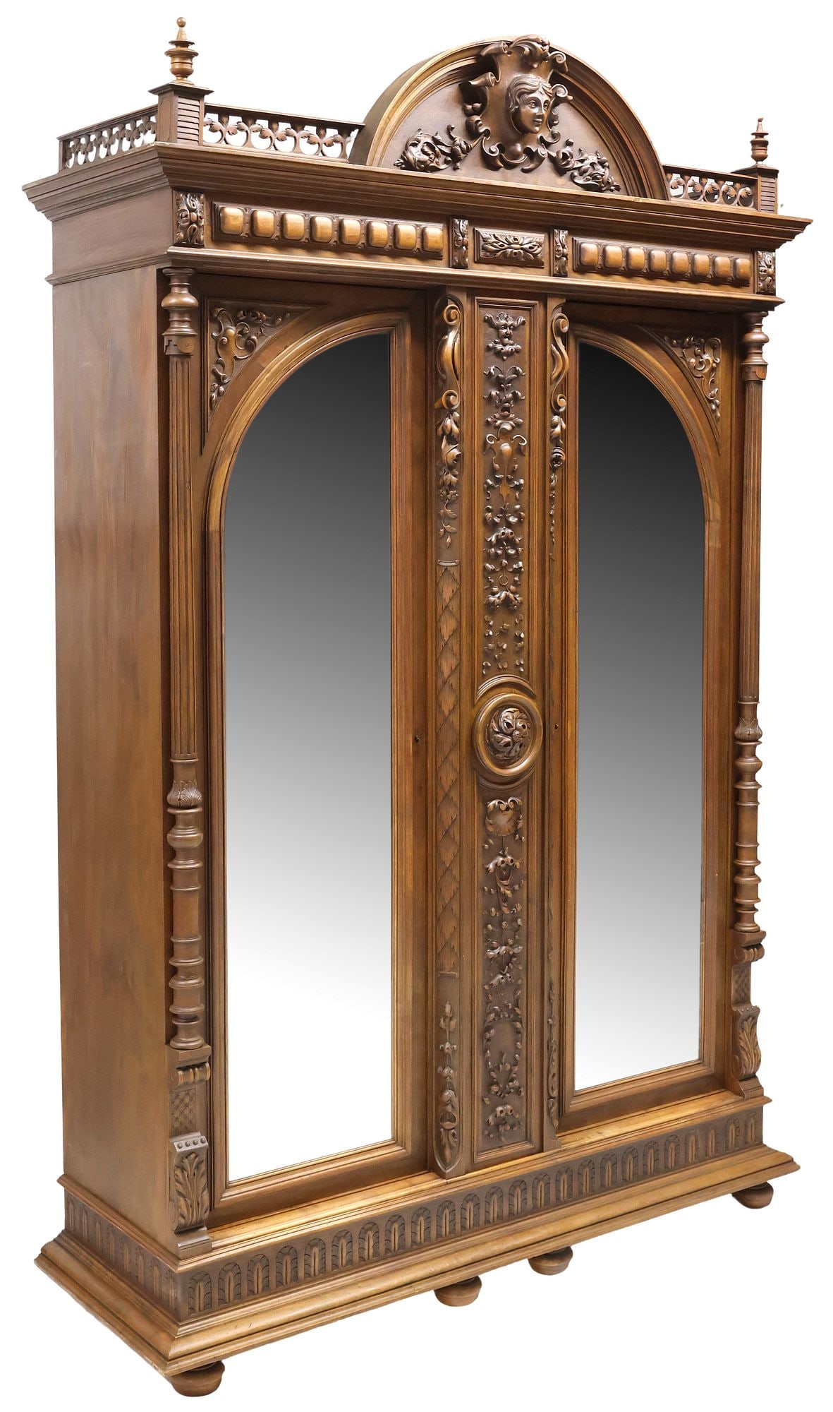 LOUIS SCHMITT (ATTRIB.) RENAISSANCE REVIVAL MIRRORED WALNUT ARMOIRE, 105"H (1 of 7)