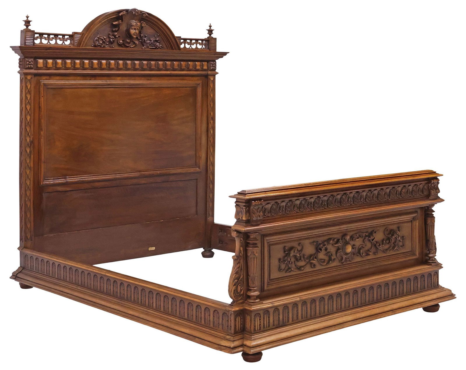 LOUIS SCHMITT PARIS RENAISSANCE REVIVAL CARVED WALNUT BED (1 of 6)