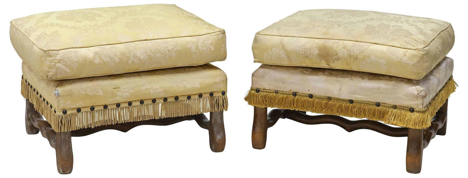 (2) FRENCH LOUIS XIV STYLE DAMASK-UPHOLSTERED STOOLS / OTTOMANS (1 of 5)