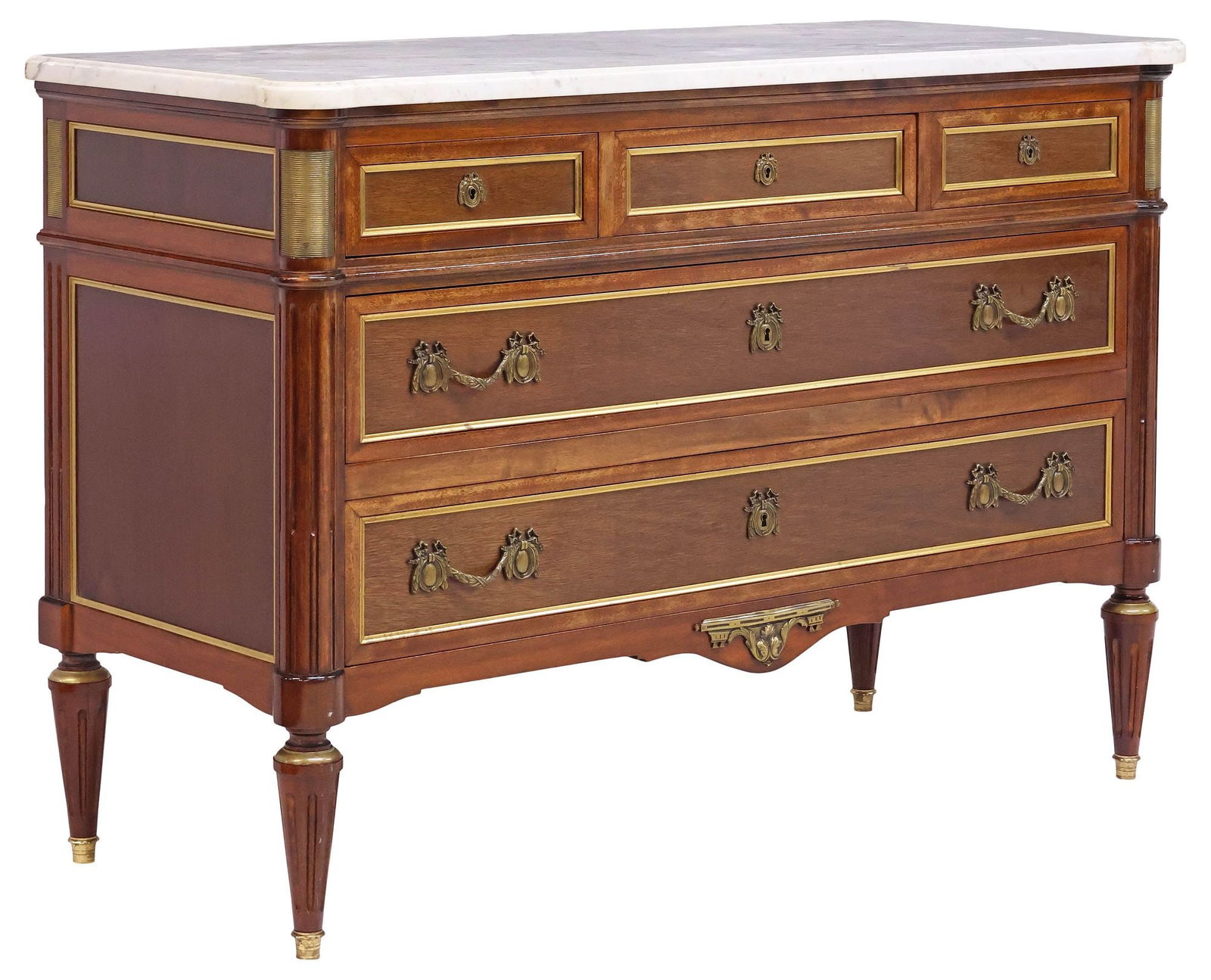 FRENCH LOUIS XVI STYLE MARBLE-TOP MAHOGANY COMMODE (1 of 5)