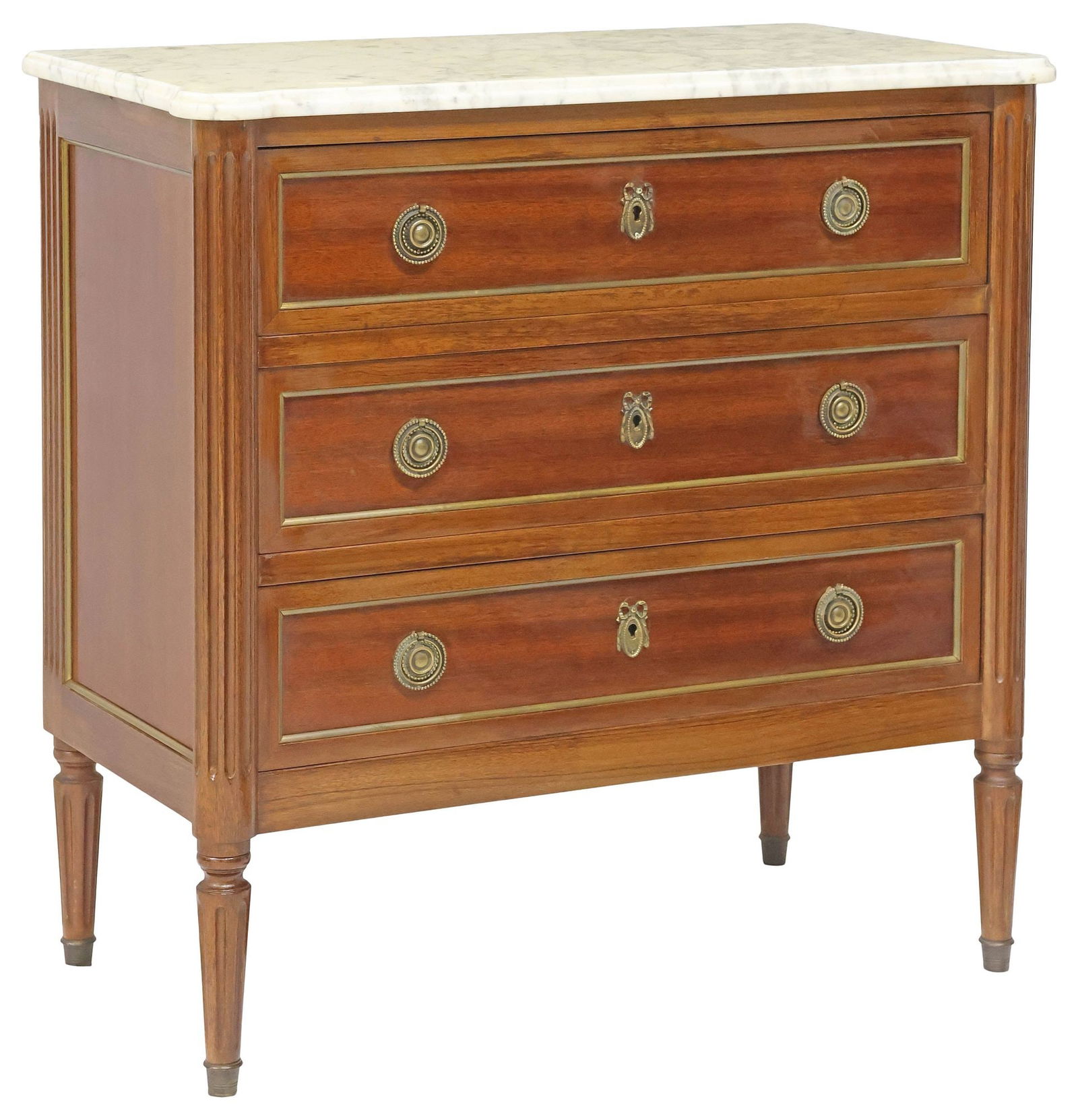 FRENCH LOUIS XVI STYLE MARBLE-TOP MAHOGANY PETITE COMMODE (1 of 5)