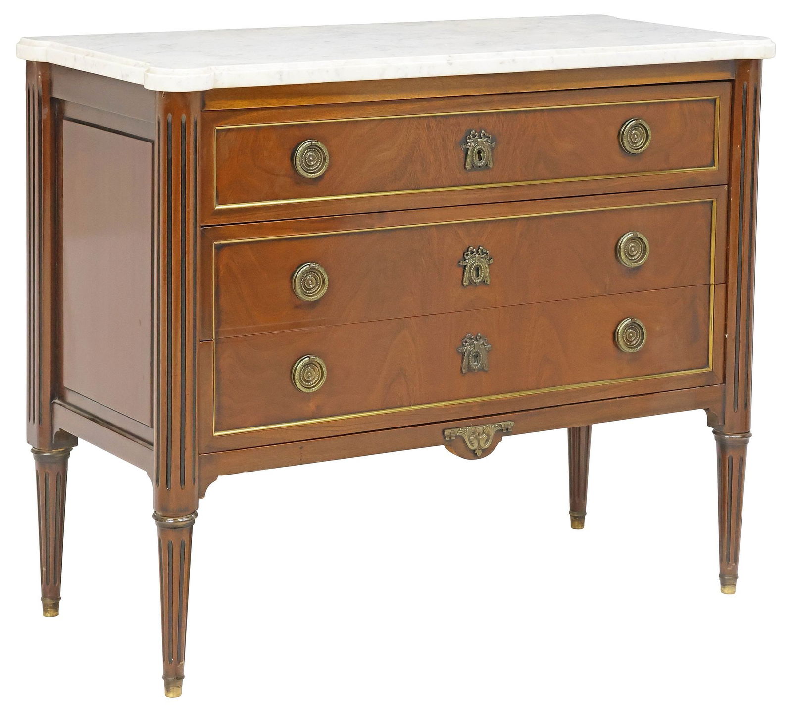 FRENCH LOUIS XVI STYLE MARBLE-TOP MAHOGANY COMMODE (1 of 5)
