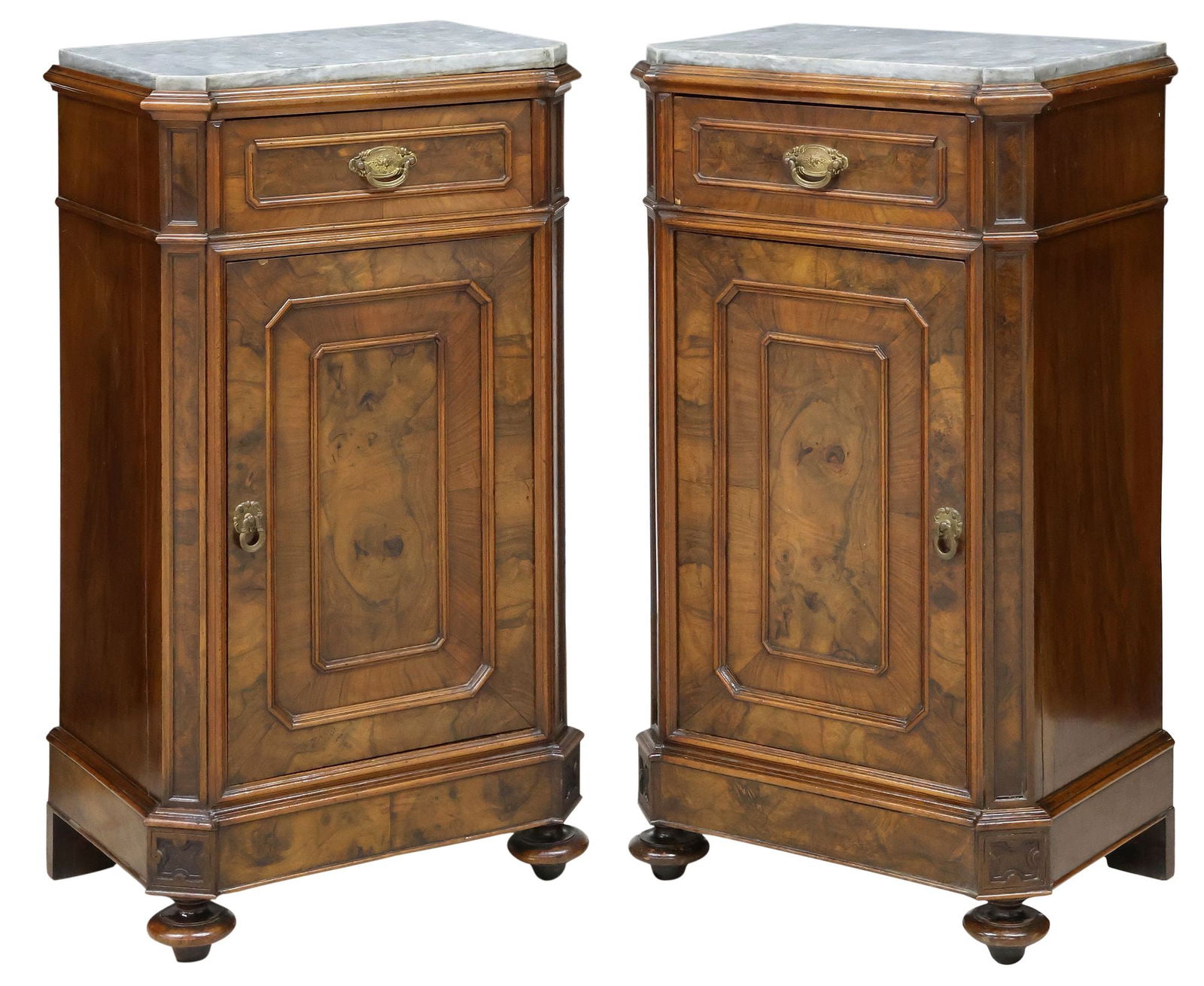 (2) ITALIAN MARBLE-TOP FIGURED WALNUT NIGHTSTANDS (1 of 6)