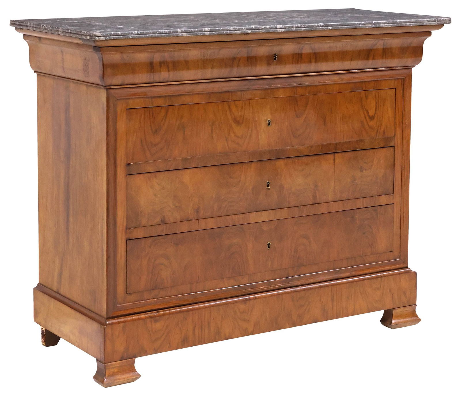 FRENCH LOUIS PHILIPPE MARBLE-TOP BURLED WALNUT COMMODE (1 of 5)