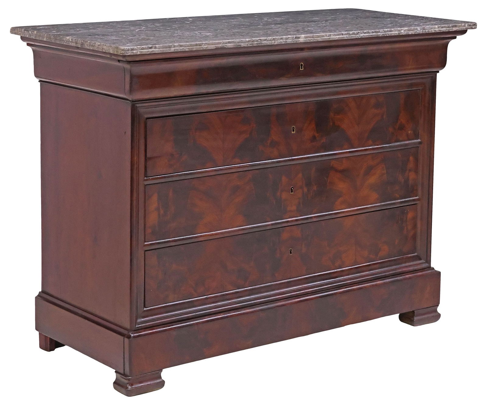 FRENCH LOUIS PHILIPPE PERIOD MARBLE-TOP FLAME MAHOGANY COMMODE (1 of 5)