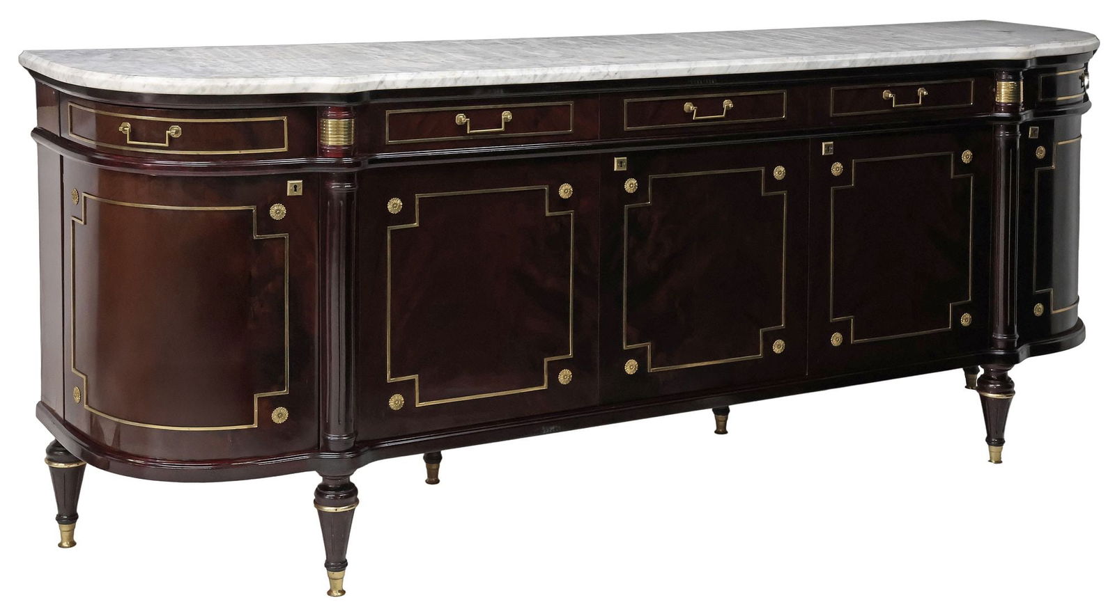 FRENCH LOUIS XVI STYLE MARBLE-TOP FLAME MAHOGANY SIDEBOARD (1 of 6)