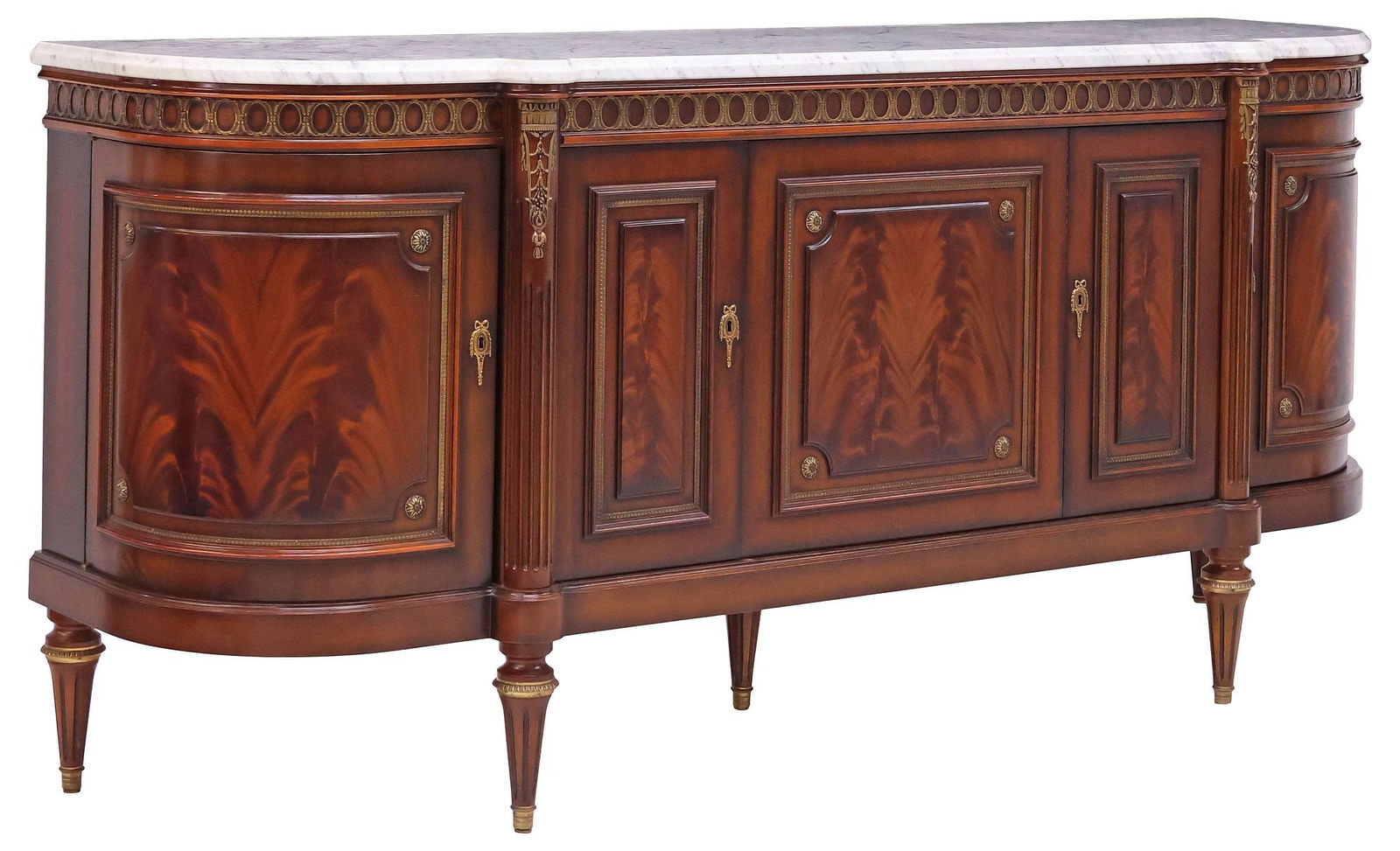 FRENCH LOUIS XVI STYLE MARBLE-TOP PANELED MAHOGANY SIDEBOARD (1 of 6)