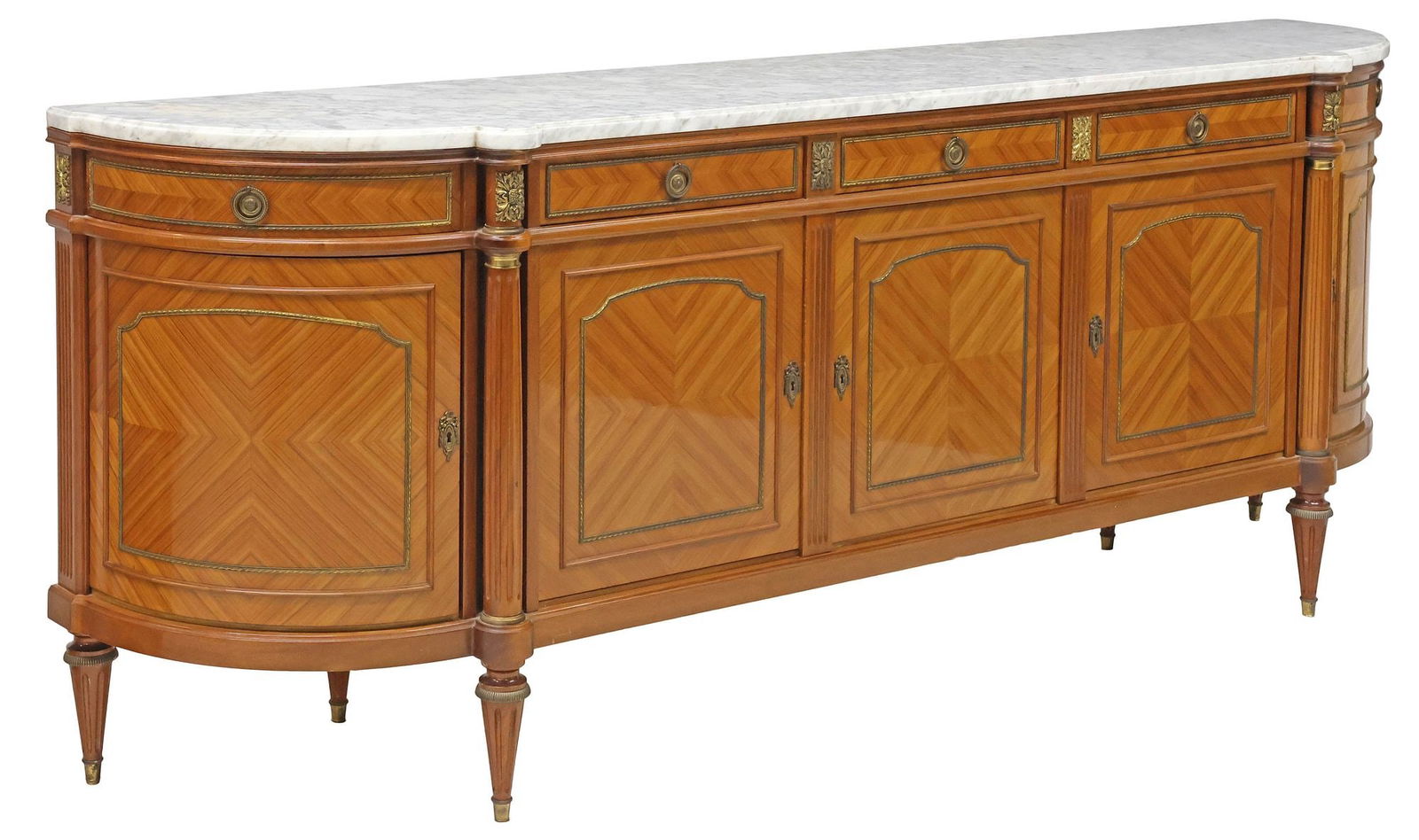 FRENCH LOUIS XVI STYLE MATCHED VENEER DEMILUNE SIDEBOARD (1 of 7)