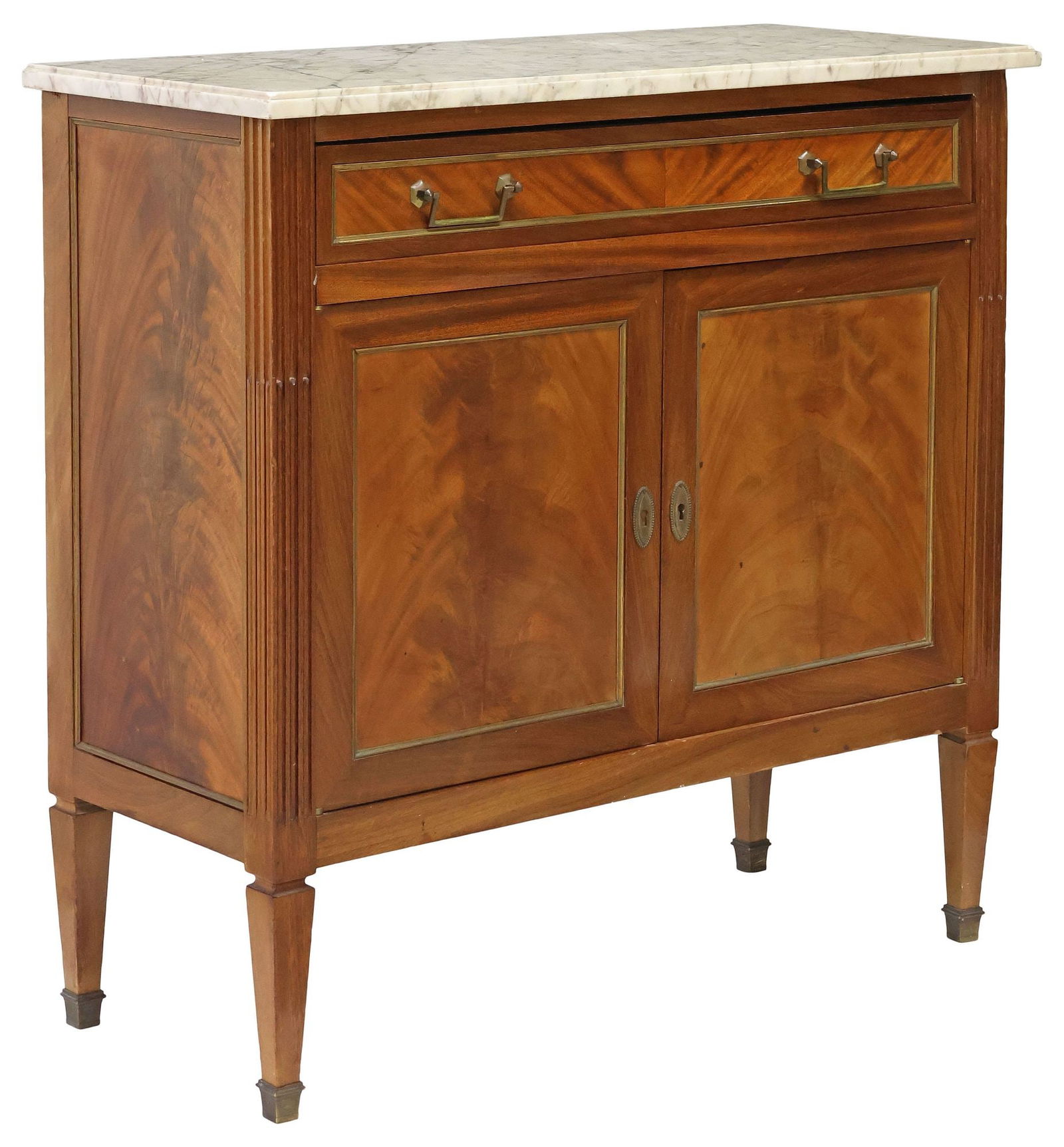 FRENCH LOUIS XVI STYLE MARBLE-TOP FLAME MAHOGANY SERVER (1 of 6)