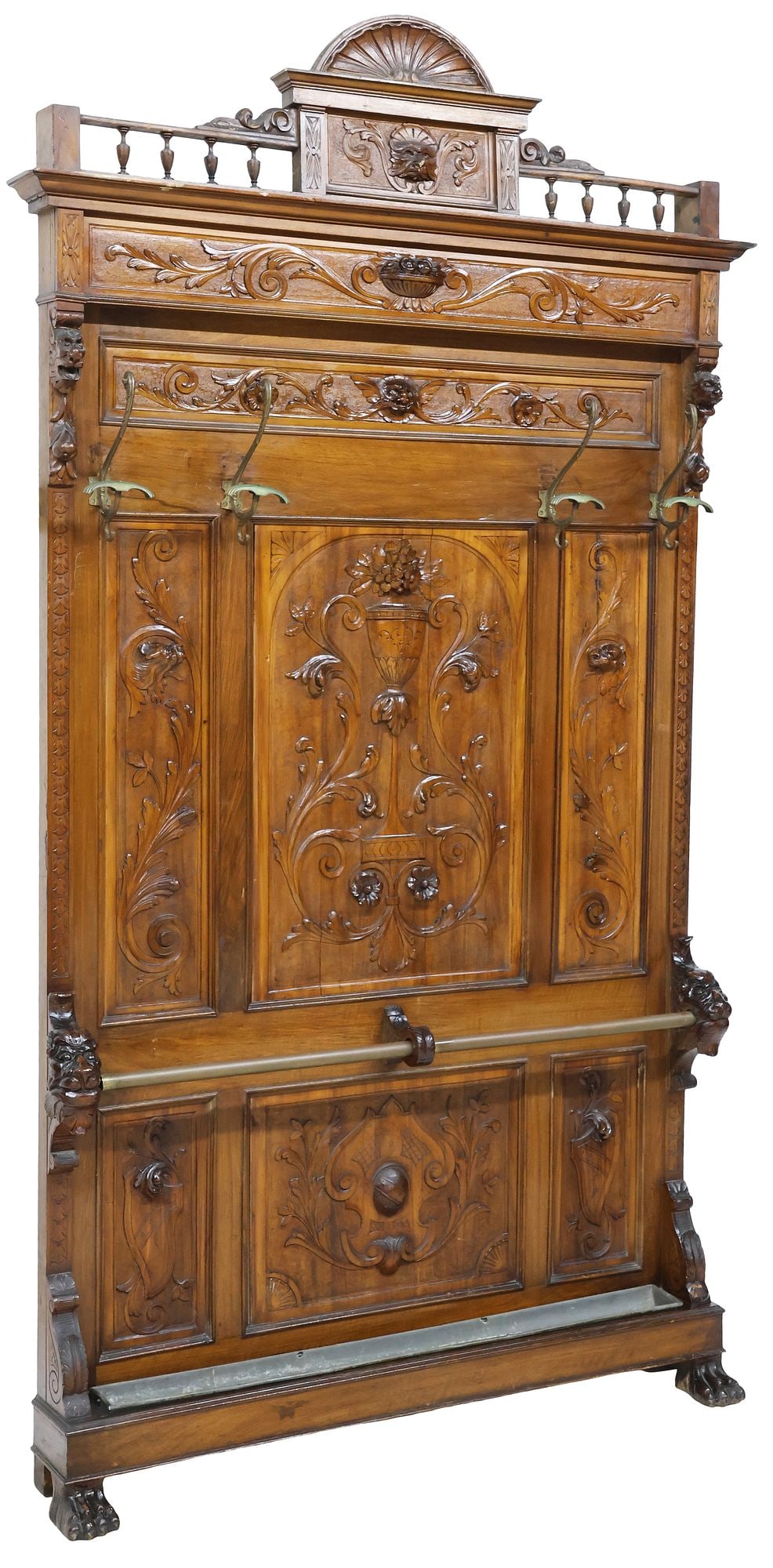 ITALIAN RENAISSANCE REVIVAL CARVED WALNUT HALL TREE (1 of 5)