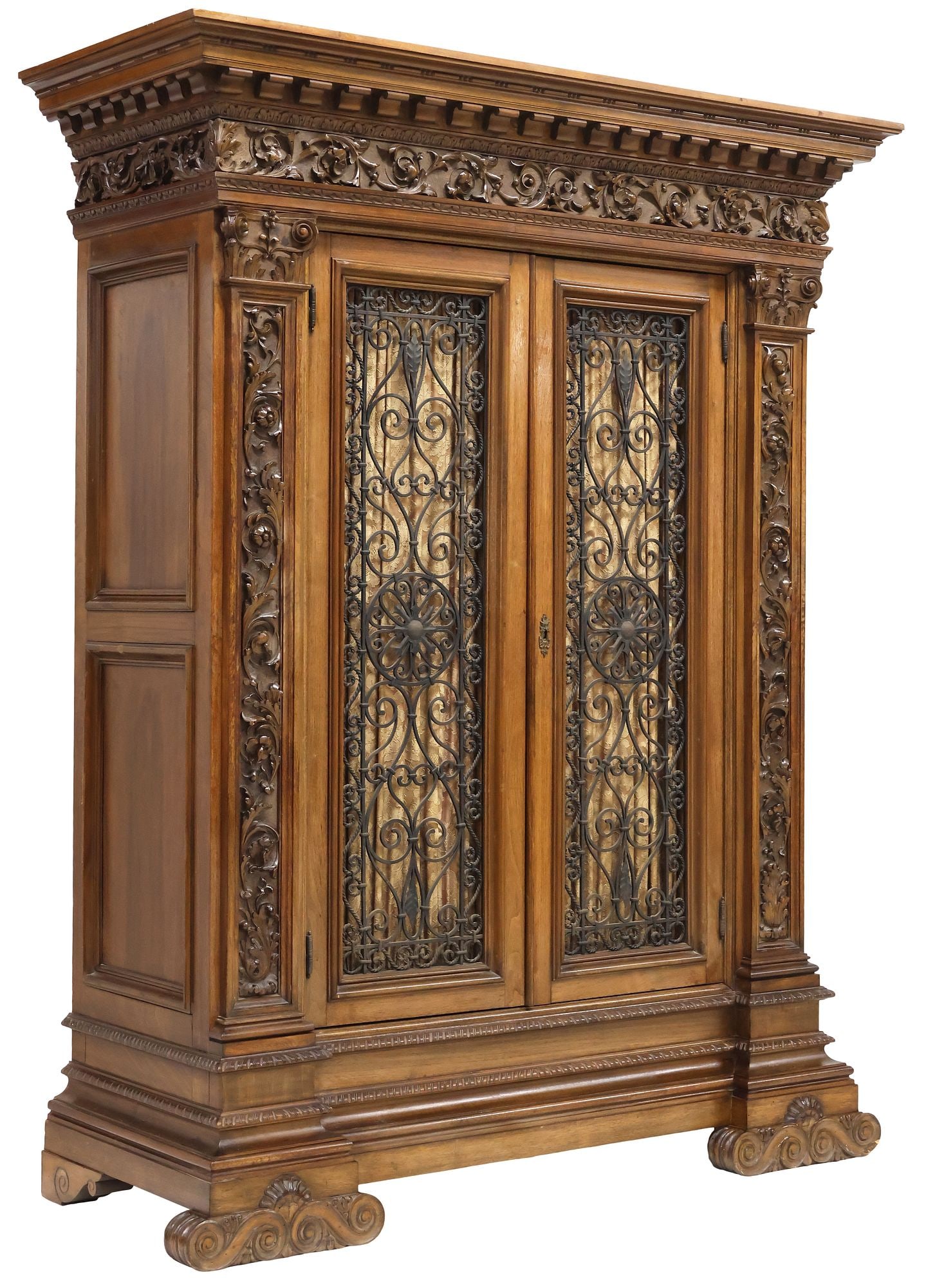 ITALIAN RENAISSANCE REVIVAL WALNUT & WROUGHT IRON BOOKCASE (1 of 5)