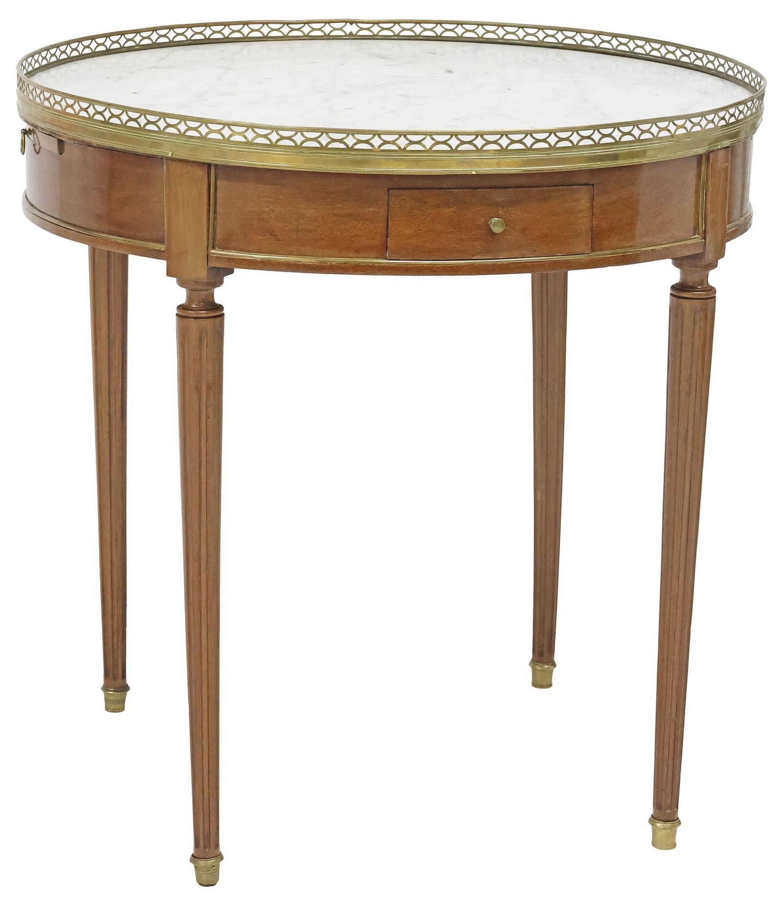 FRENCH LOUIS XVI STYLE MARBLE-TOP WALNUT BOUILLOTTE TABLE (1 of 6)