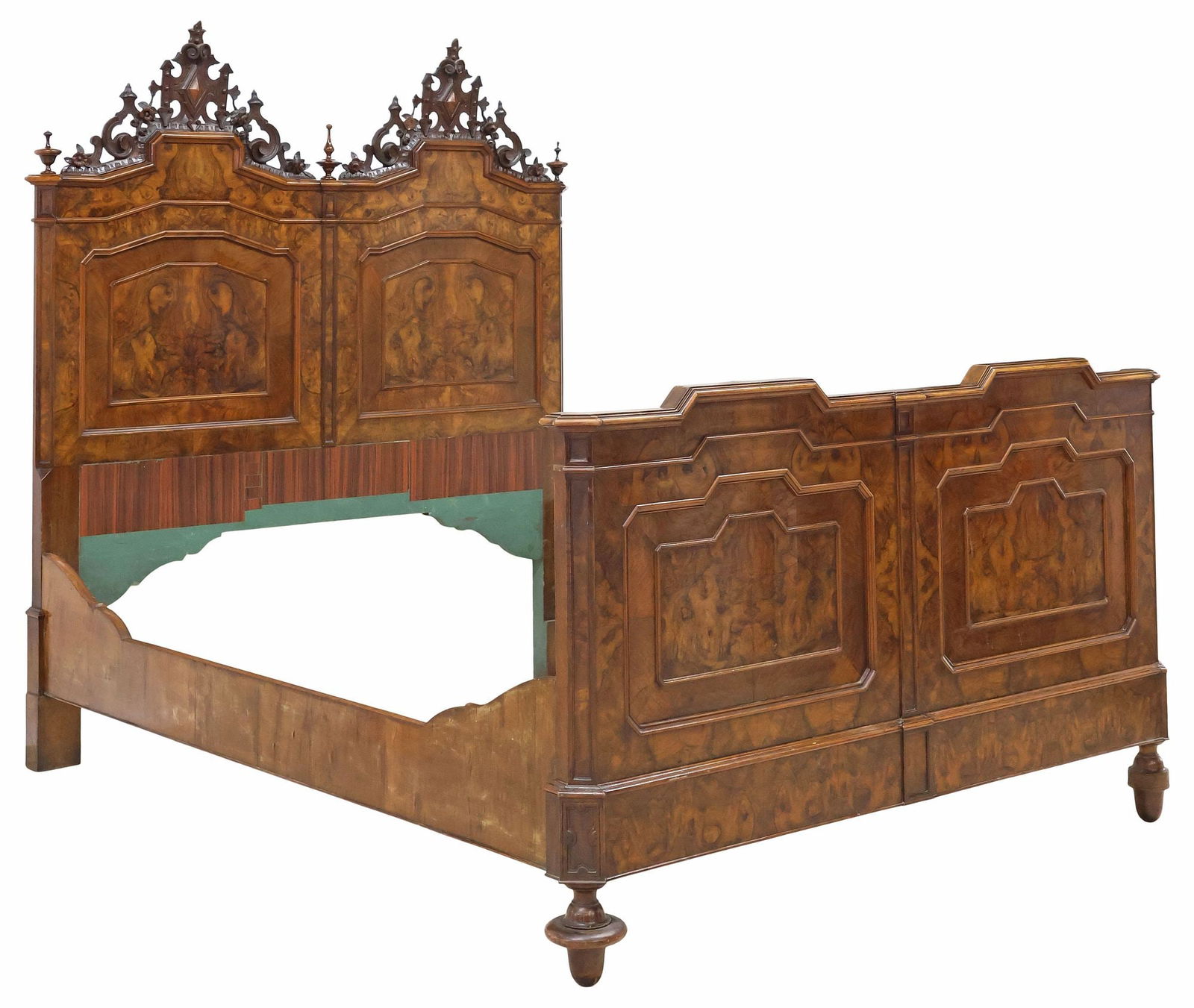 ITALIAN FIGURED & CARVED WALNUT BED (1 of 4)