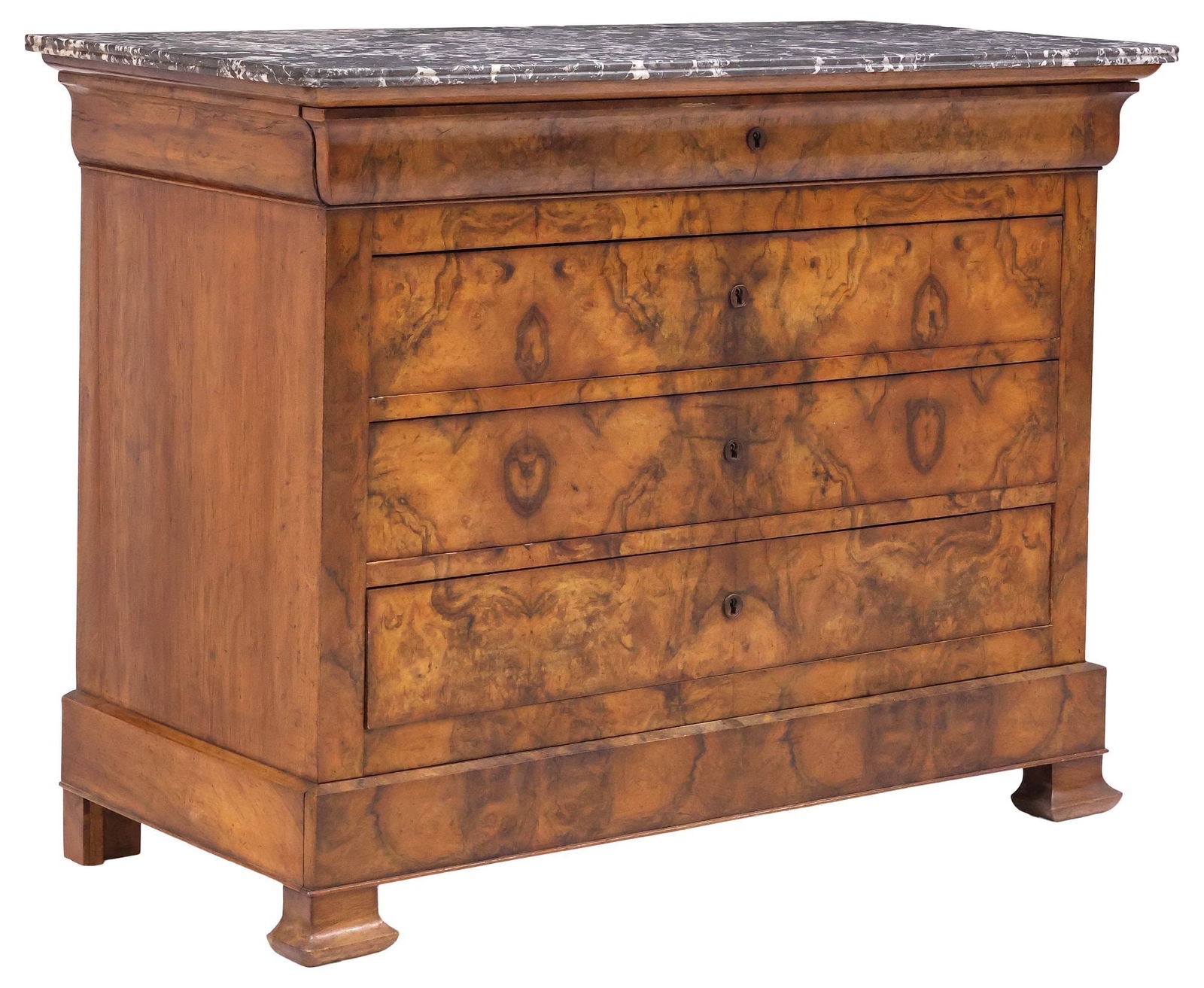 FRENCH LOUIS PHILIPPE MARBLE-TOP FIGURED WALNUT COMMODE (1 of 5)