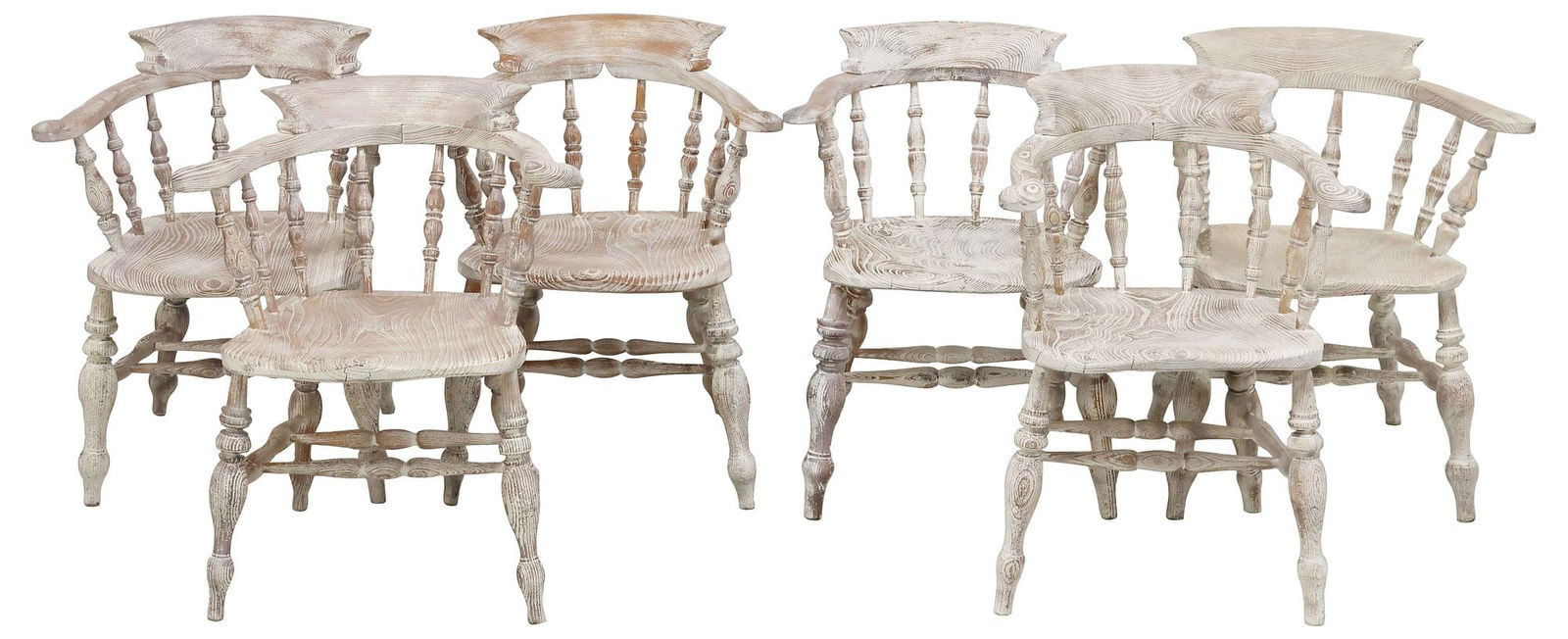 (6) ENGLISH CERUSED WOOD SPINDLED ARMCHAIRS / CAPTAIN'S CHAIRS (1 of 3)