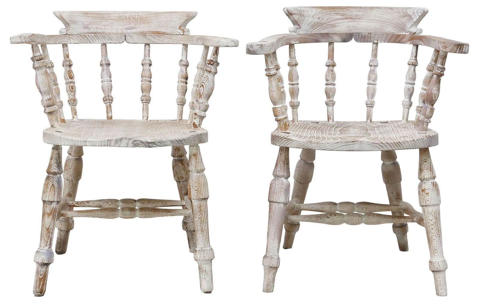 (2) ENGLISH CERUSED WOOD SPINDLED ARMCHAIRS / CAPTAIN'S CHAIRS (1 of 3)