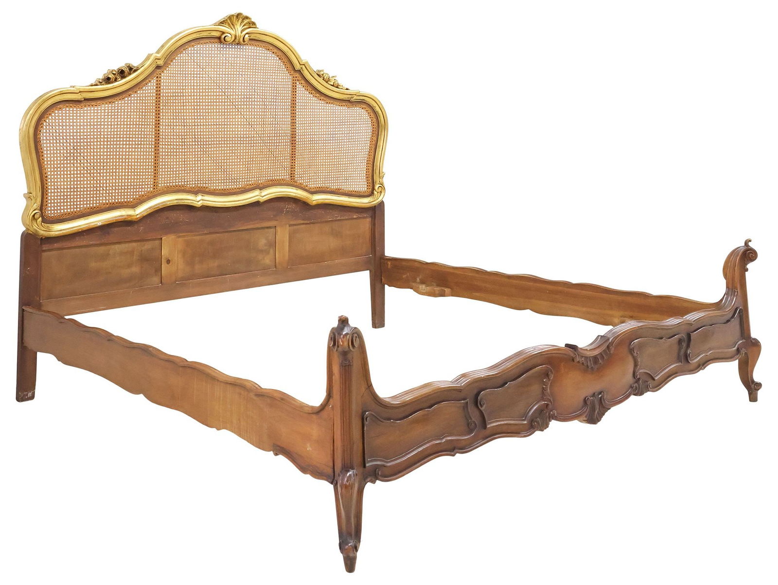 ITALIAN LOUIS XV CANED & PARCEL-GILT WALNUT BED (1 of 3)