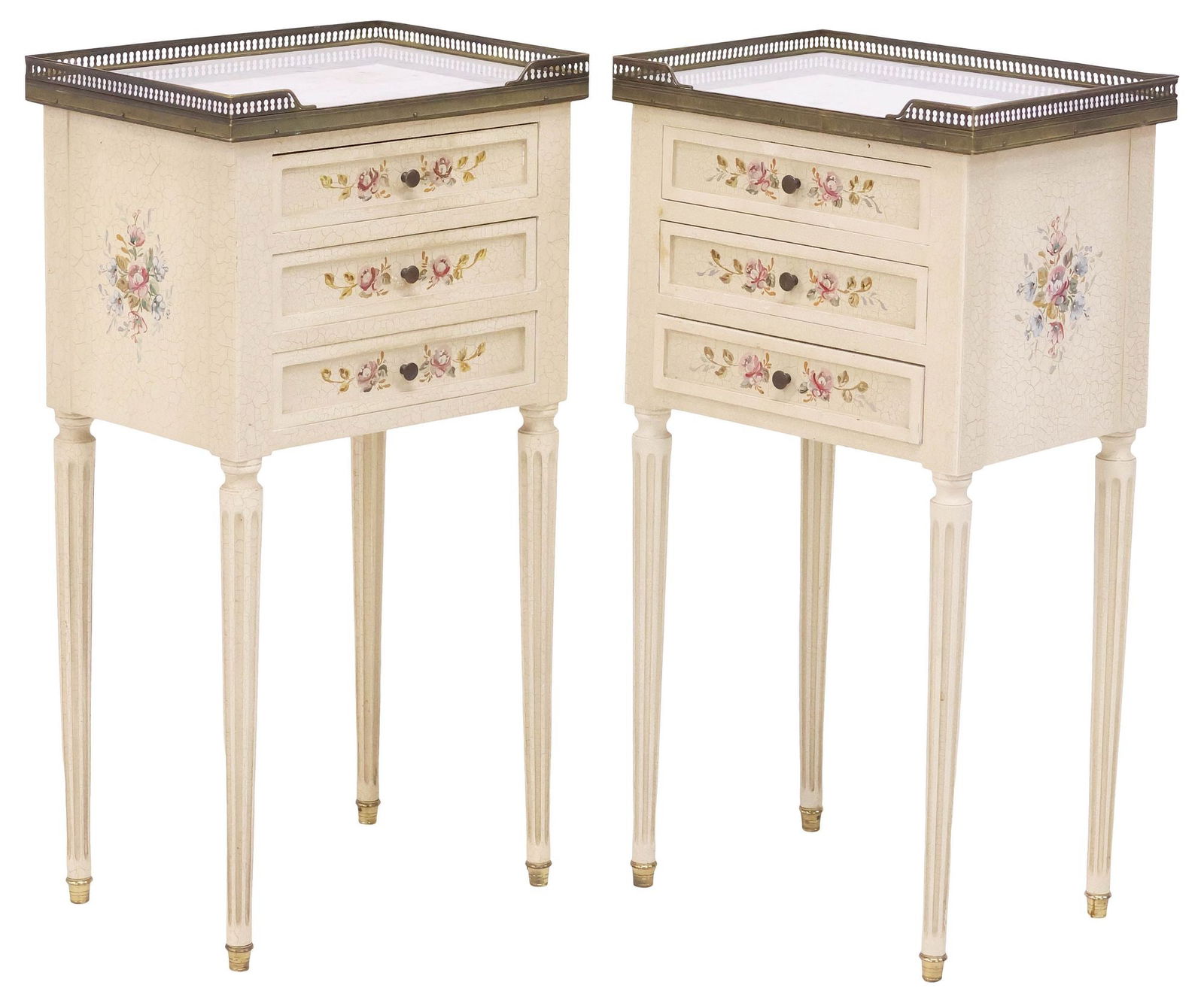 (2) FRENCH LOUIS XVI STYLE PAINTED 3-DRAWER NIGHTSTANDS (1 of 5)