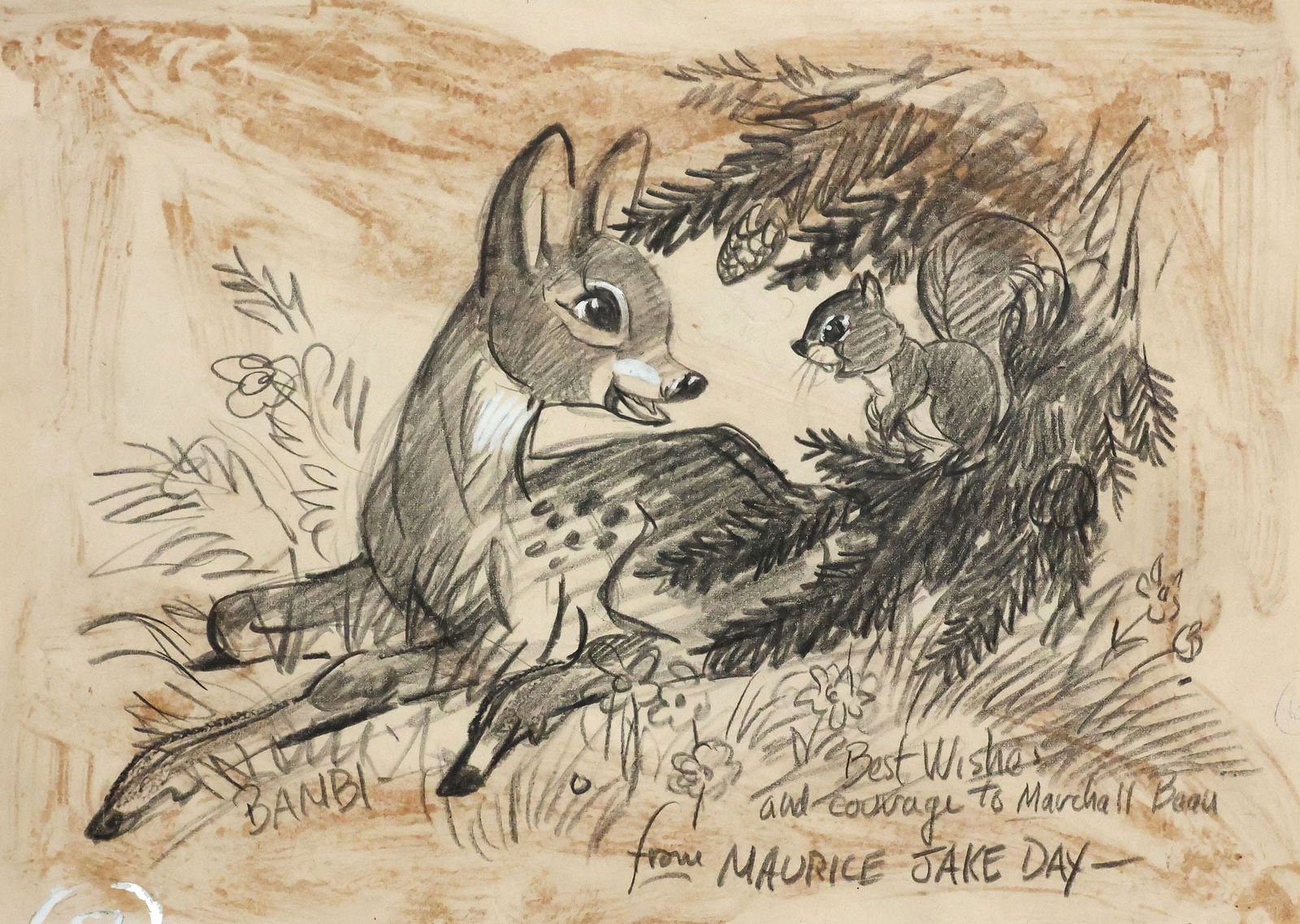 ORIGINAL BAMBI DRAWING SIGNED MAURICE JAKE DAY (1 of 4)