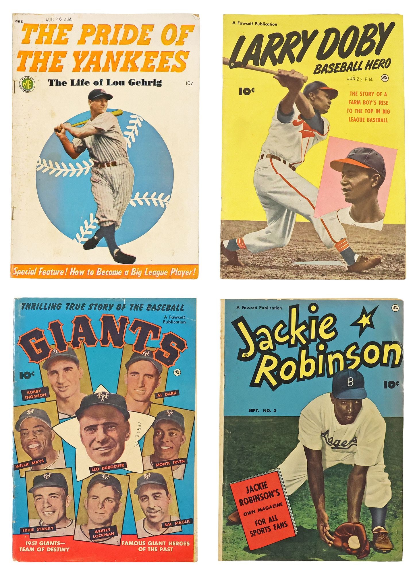 (4) BASEBALL COMICS EARLY 1950'S, ROBINSON, GEHRIG, 1951 GIANTS, DOBY, (1 of 10)
