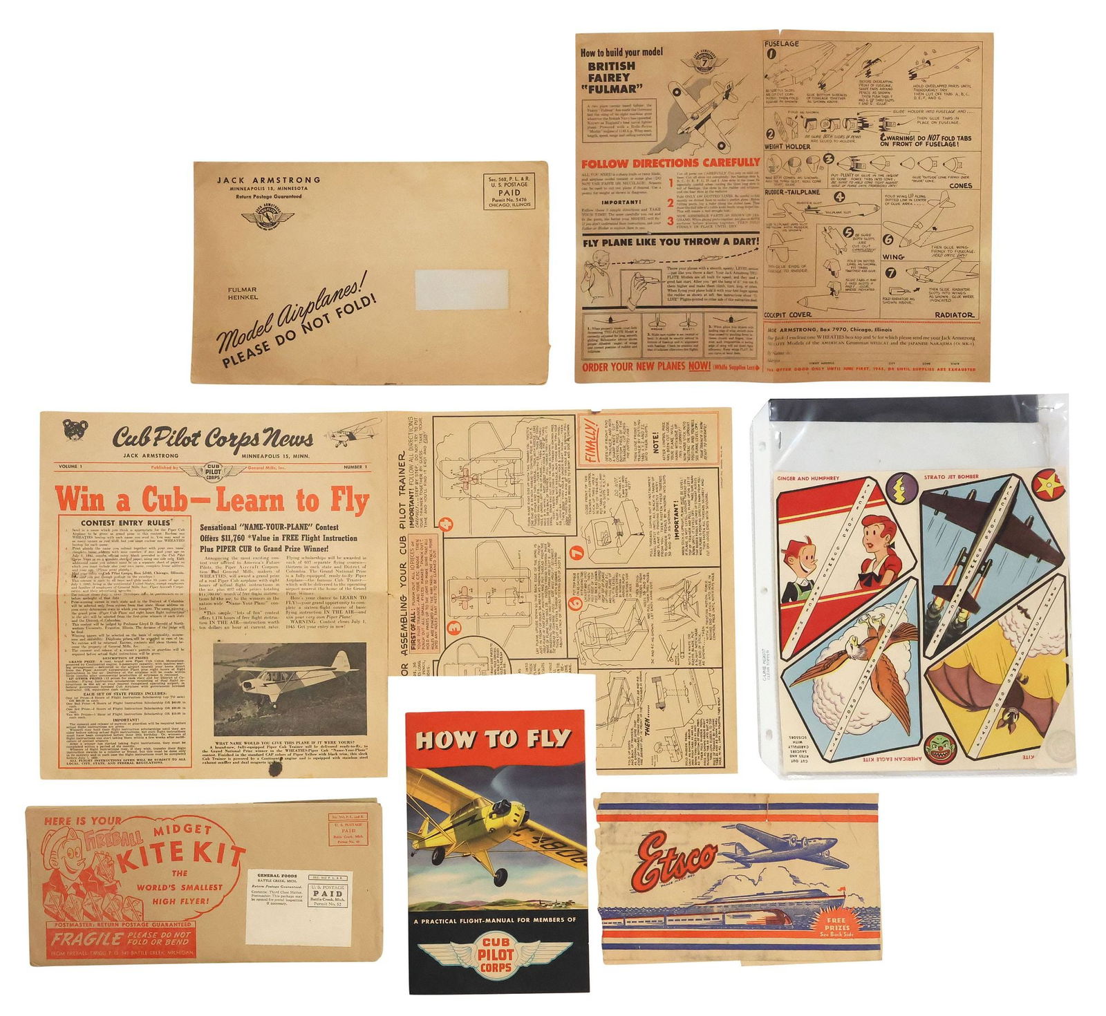 PIPER CUB 1940'S YOUTH INSTRUCTION MANUAL, PLANE MODEL PLANS, KITE KIT (1 of 5)