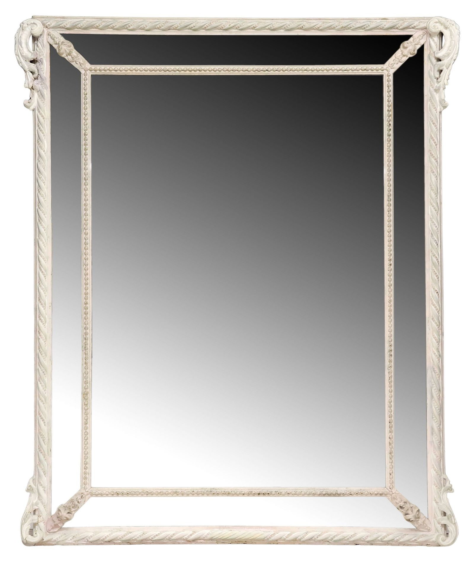 ITALIAN LOUIS XVI STYLE WHITE-PAINTED PARCLOSE MIRROR, 63.5" X 54" (1 of 3)