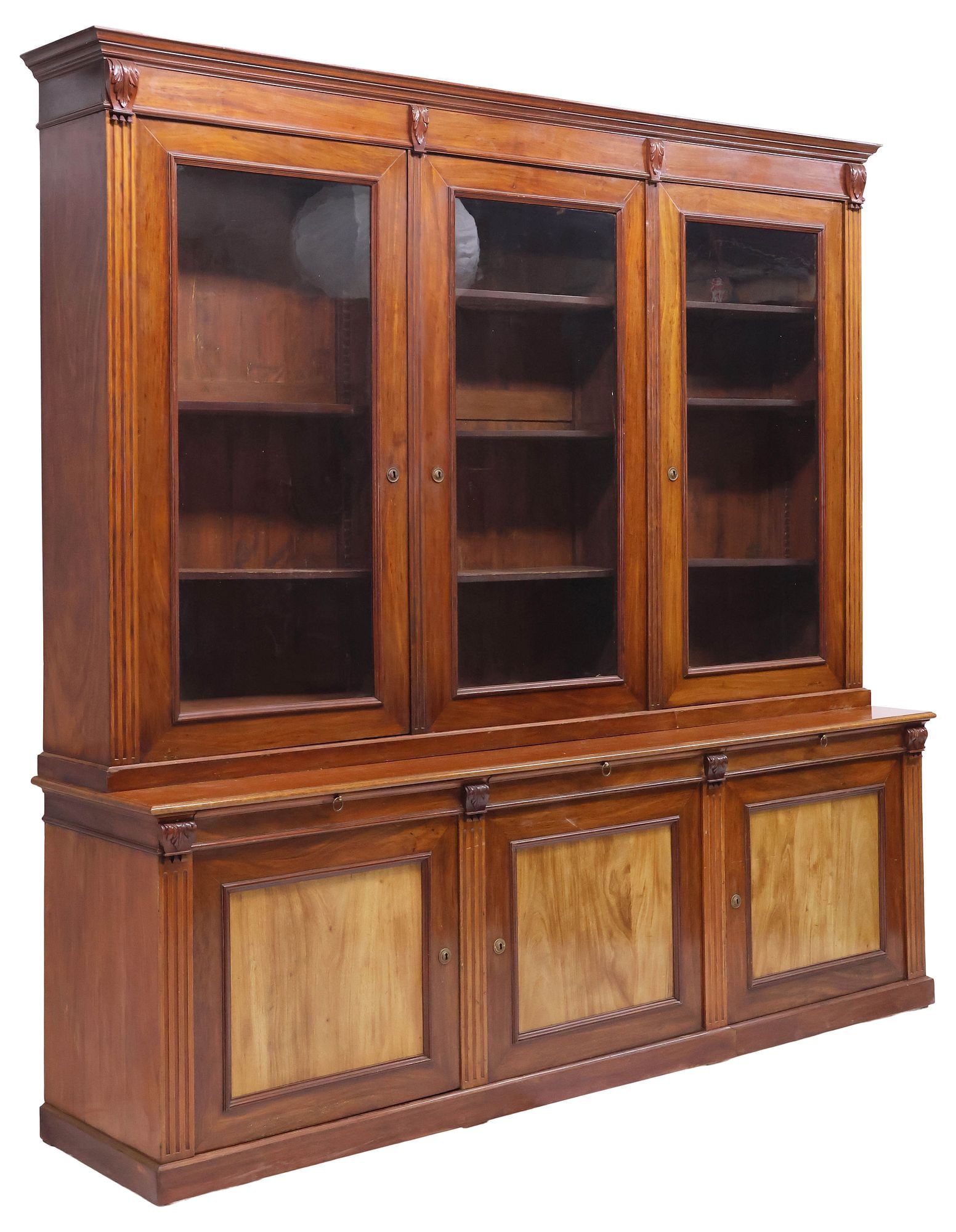 MONUMENTAL FRENCH LOUIS PHILIPPE MAHOGANY DISPLAY BOOKCASE, 106.5"H (1 of 5)