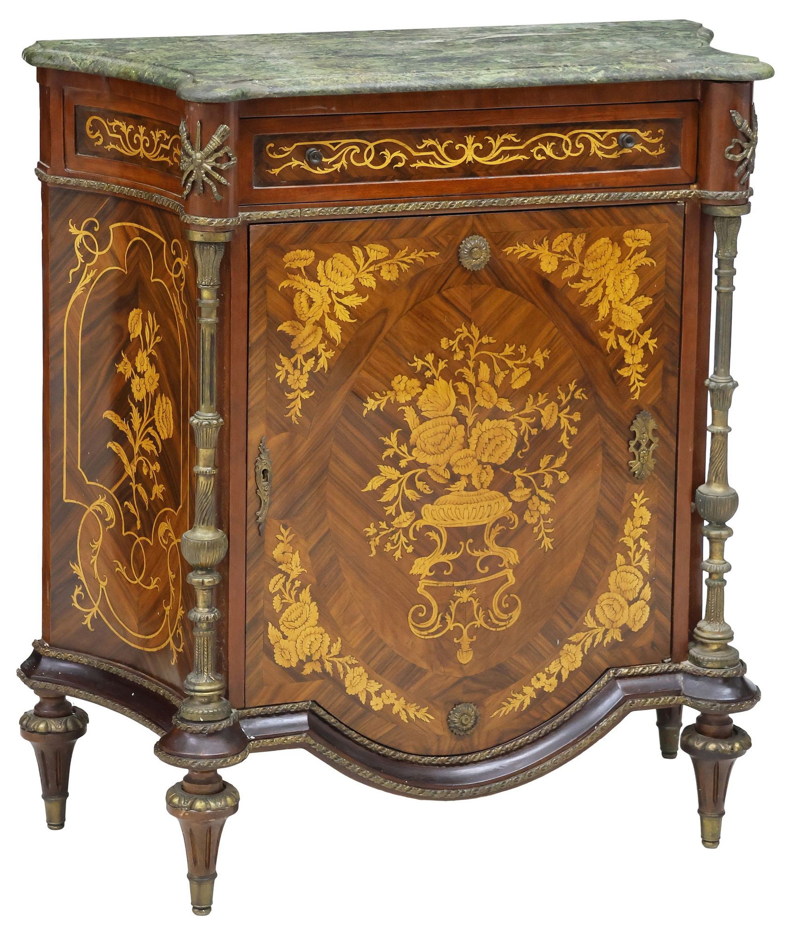 FRENCH LOUIS XVI STYLE MARBLE-TOP MARQUETRY INLAID CABINET (1 of 6)