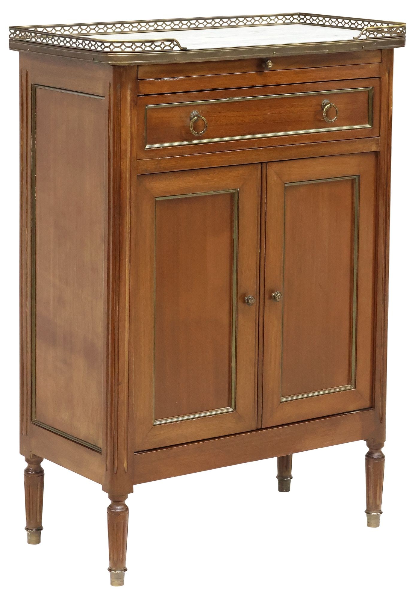 FRENCH LOUIS XVI STYLE MARBLE-TOP MAHOGANY SIDE CABINET (1 of 6)