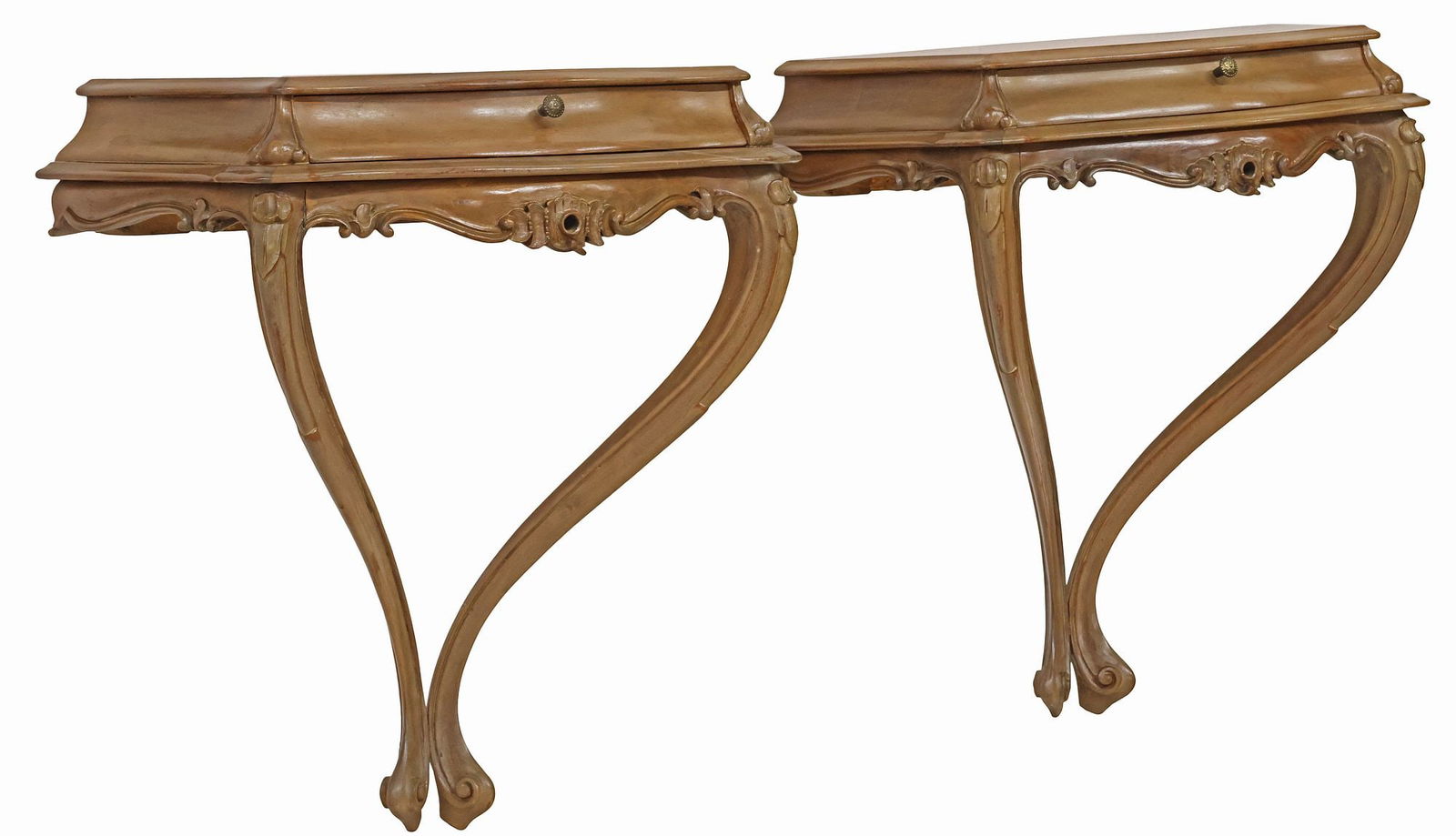 (2) ITALIAN LOUIS XV STYLE CARVED WALNUT 1-DRAWER WALL BRACKETS (1 of 4)