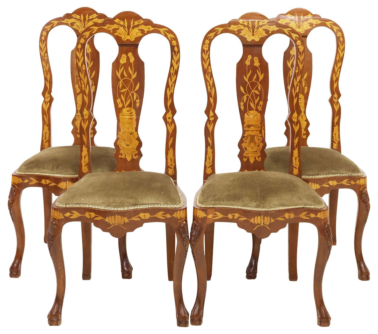 (4) DUTCH FLORAL MARQUETRY UPHOLSTERED DINING CHAIRS (1 of 3)
