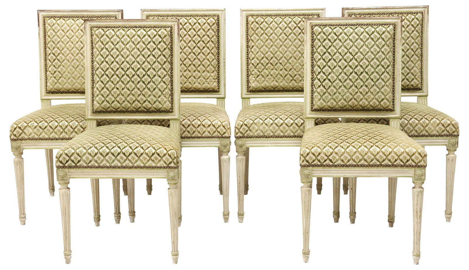 (6) FRENCH LOUIS XVI STYLE WHITE-PAINTED & UPHOLSTERED DINING CHAIRS (1 of 3)