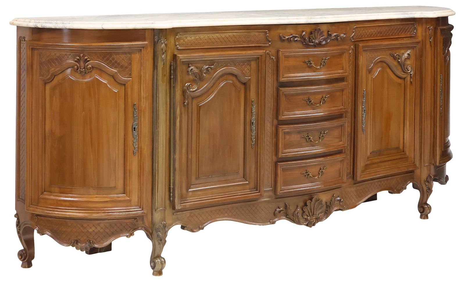 LARGE FRENCH LOUIS XV STYLE MARBLE-TOP FRUITWOOD SIDEBOARD (1 of 6)