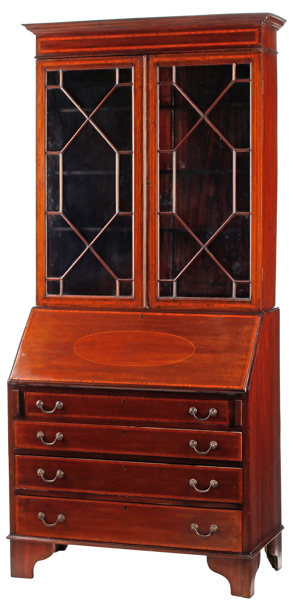 ENGLISH GEORGIAN INLAID MAHOGANY SECRETARY BOOKCASE (1 of 7)