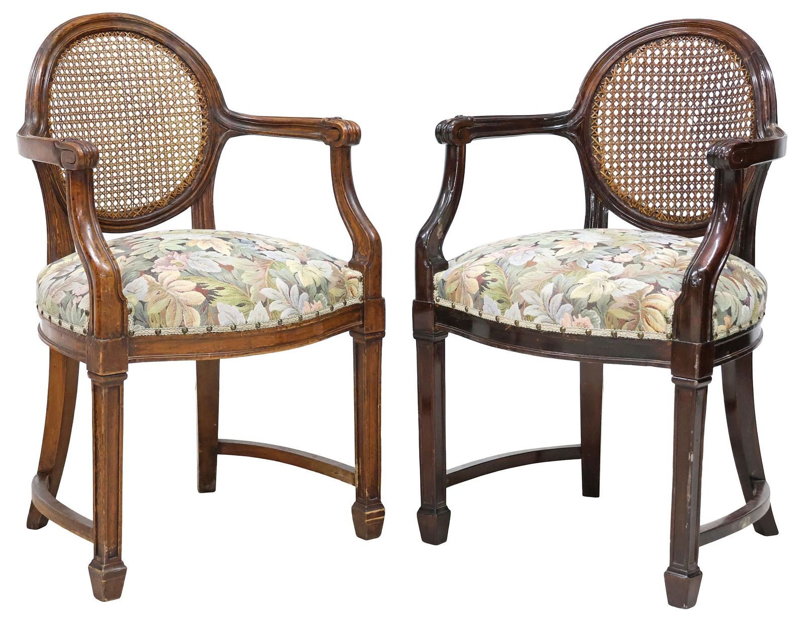(2) FRENCH NEOCLASSICAL STYLE CANE & CARVED WALNUT ARMCHAIRS (1 of 3)