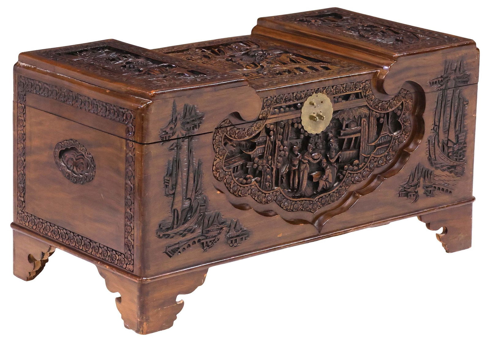 CHINESE FIGURAL CARVED TRUNK, GEORGE ZEE, SHANGHAI (1 of 9)