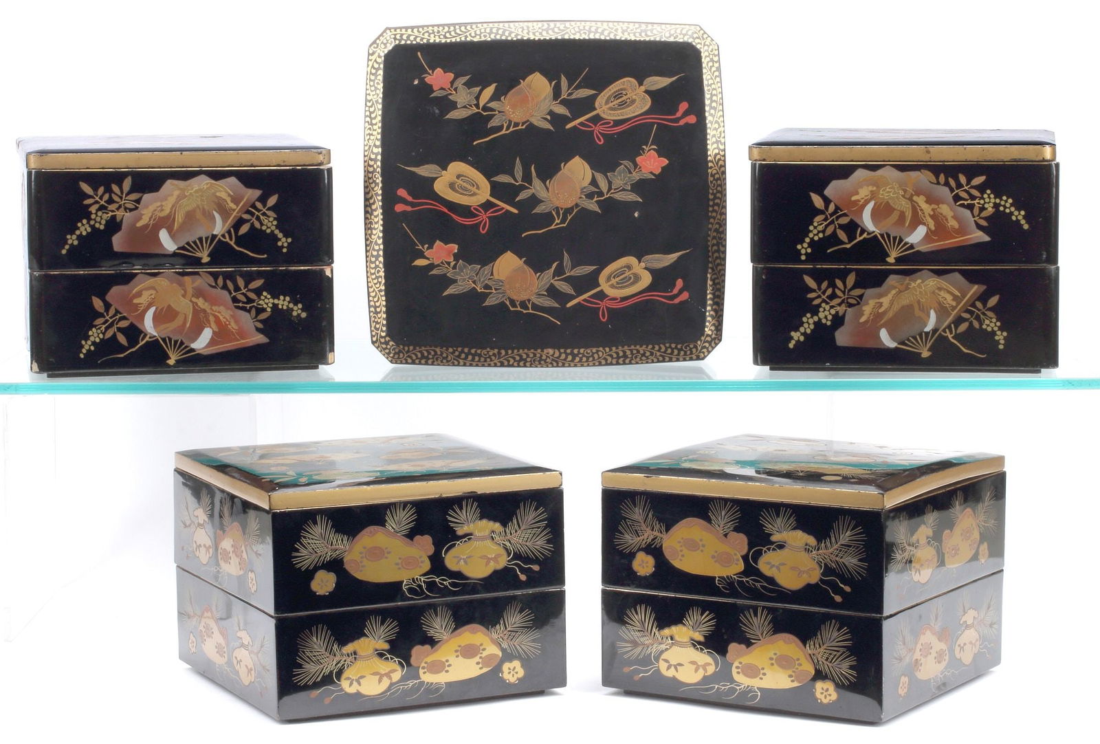 (5) JAPANESE BLACK LACQUER PAINTED TABLE BOXES (1 of 4)