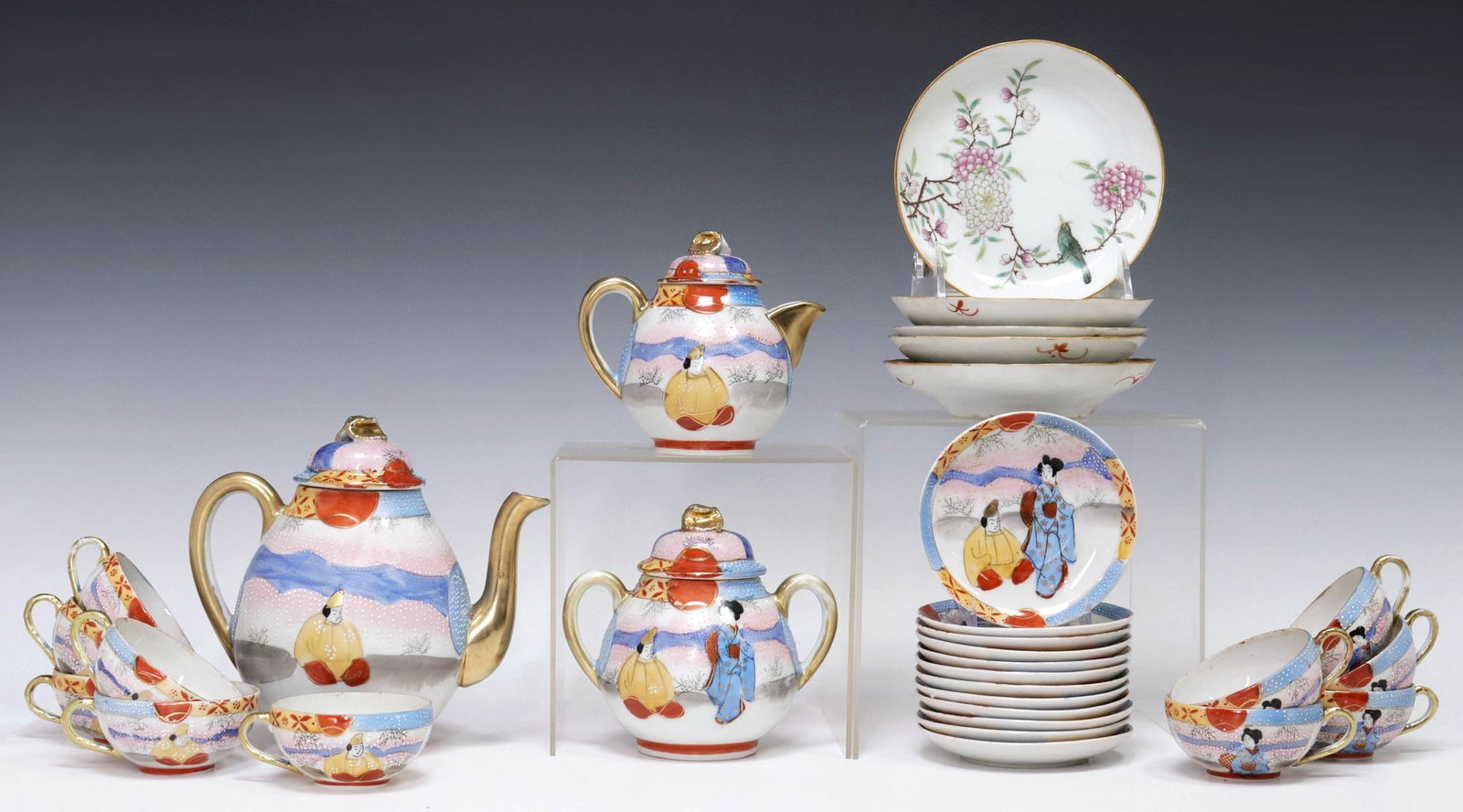 (32) JAPANESE PORCELAIN TEA SERVICE & CHINESE FAMILLE ROSE PLATES (1 of 5)