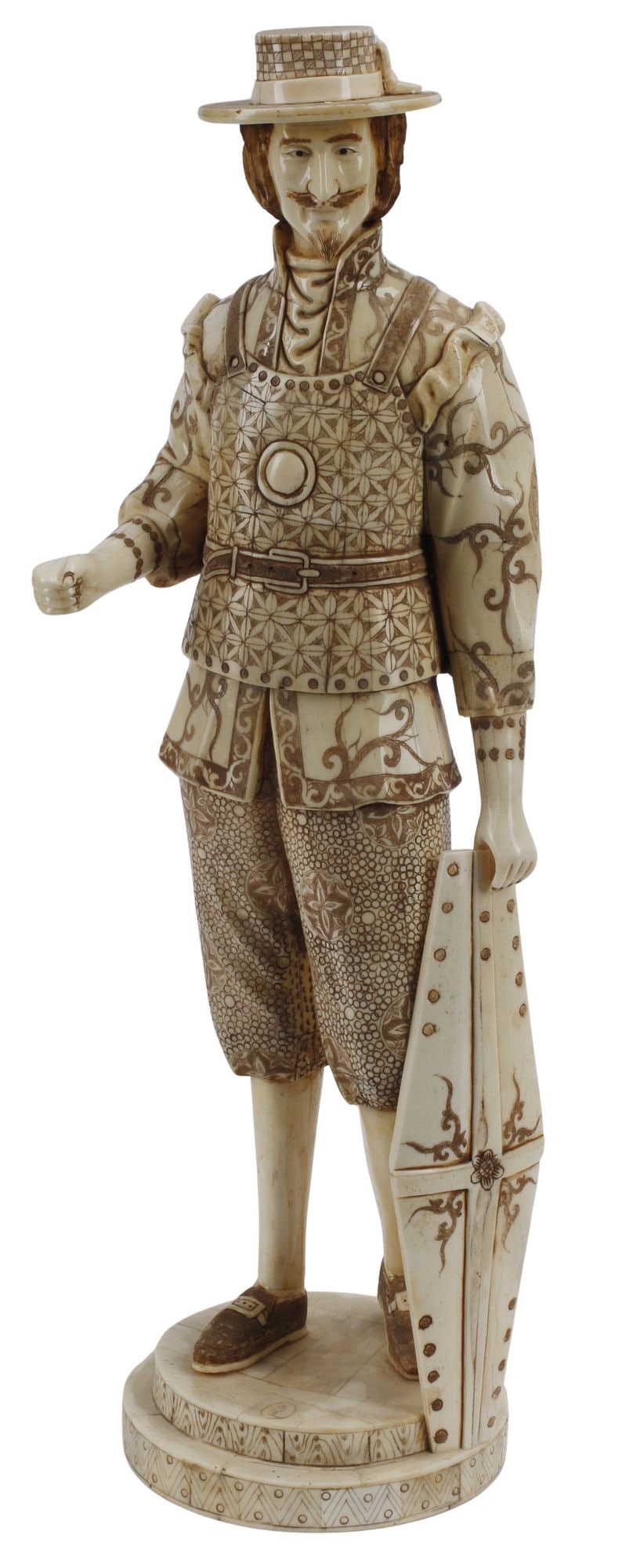 CARVED BONE-TILED OKIMONO MAN IN EUROPEAN DRESS (1 of 5)