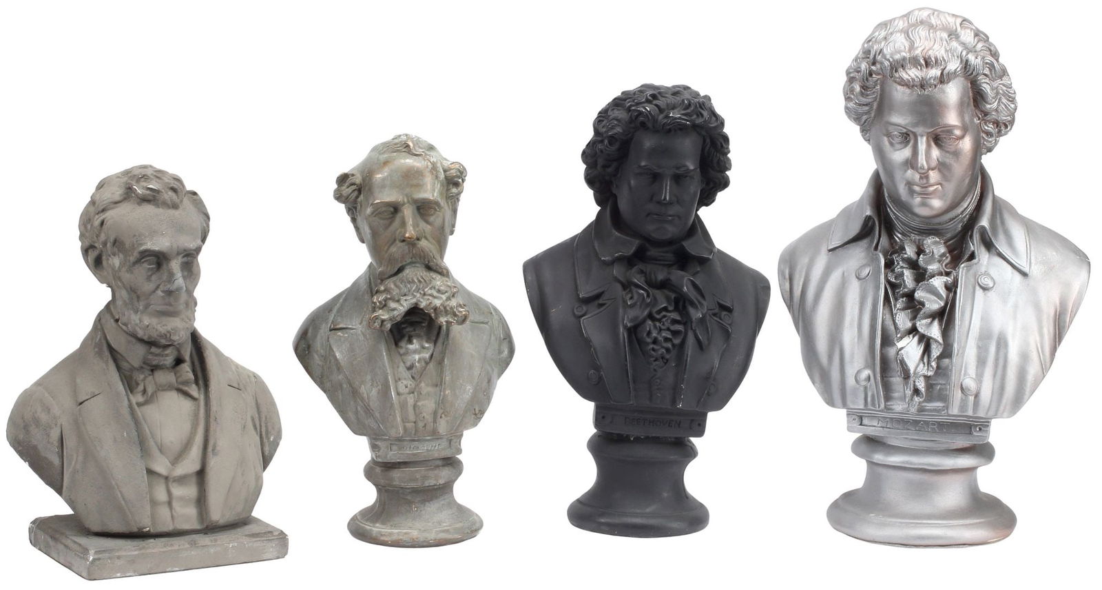 (4) DECORATIVE CAST BUSTS LINCOLN, DICKENS, BEETHOVEN & MOZART (1 of 5)