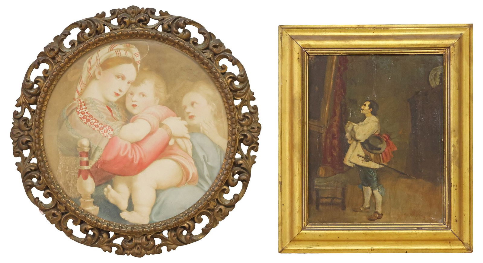 (2) ITALIAN SCHOOL SOLDIER PAINTING & RELIGIOUS PRINT AFTER RAPHAEL (1 of 4)