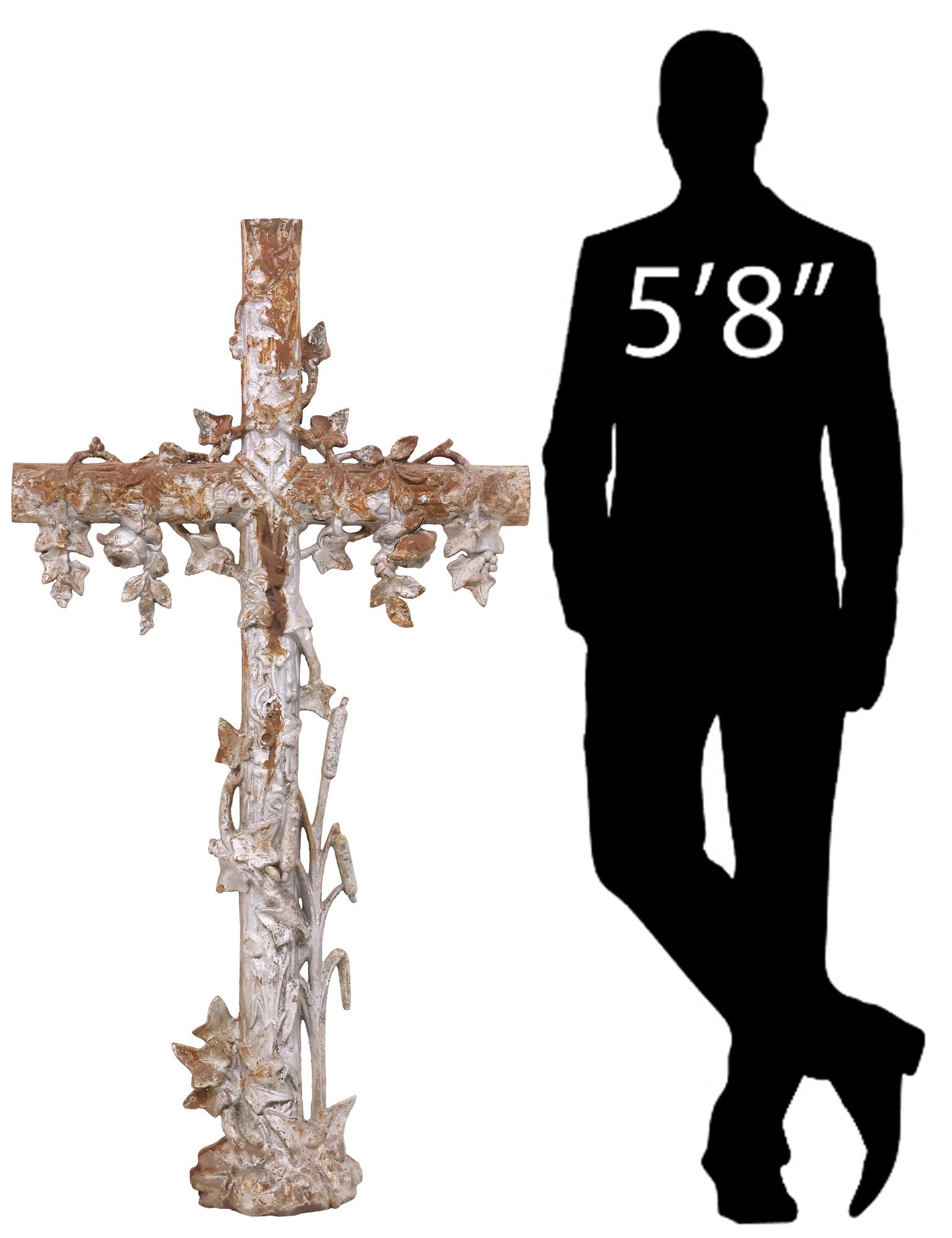 FRENCH CAST IRON FAUX BOIS & FOLIATE CROSS, 19TH C. (1 of 3)