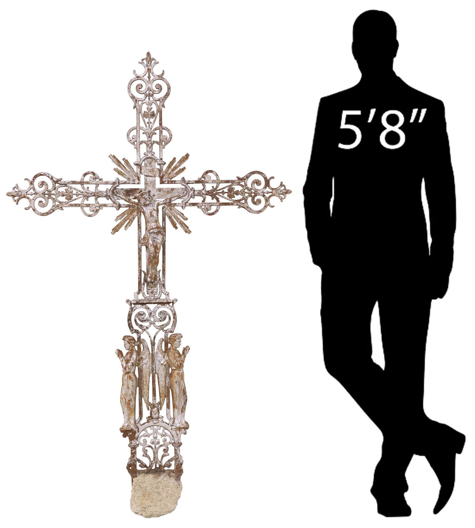 FRENCH PAINTED CAST IRON CRUCIFIX CROSS, 19TH C. (1 of 5)